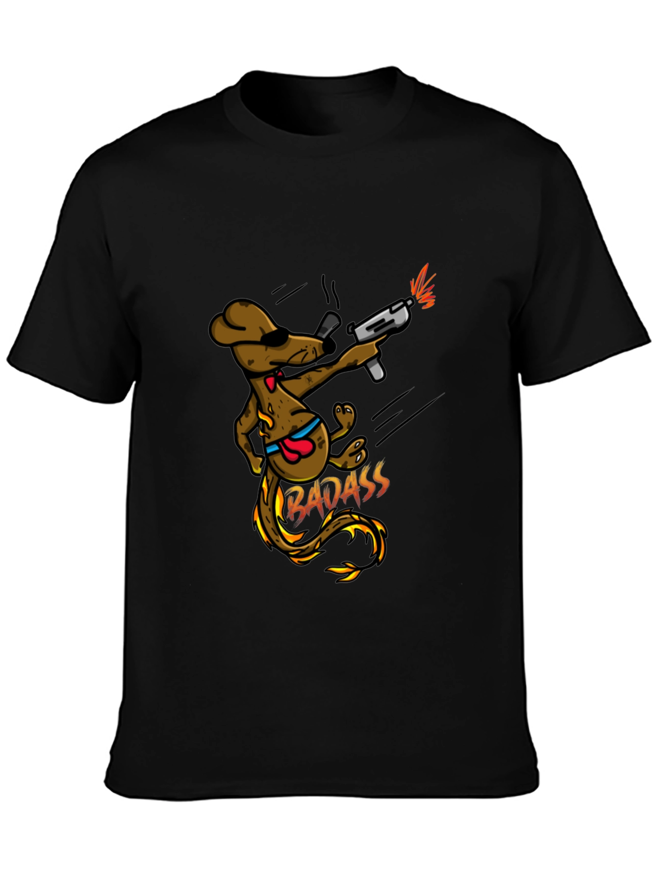 Badass Dog with Gun Black T-Shirt