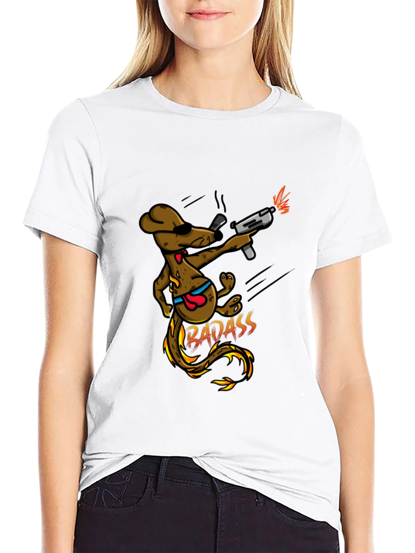 Badass Dog with Gun Black T-Shirt