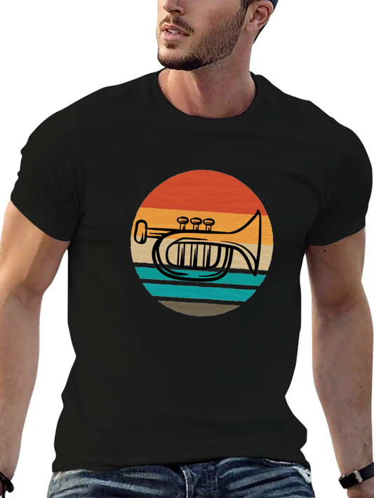 Retro Trombone Sunset Graphic T-Shirt