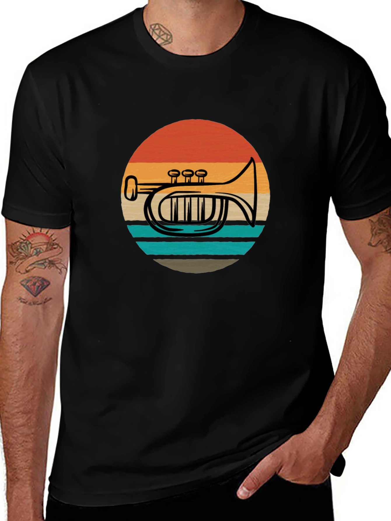 Retro Trombone Sunset Graphic T-Shirt