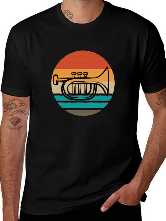 Retro Trombone Sunset Graphic T-Shirt