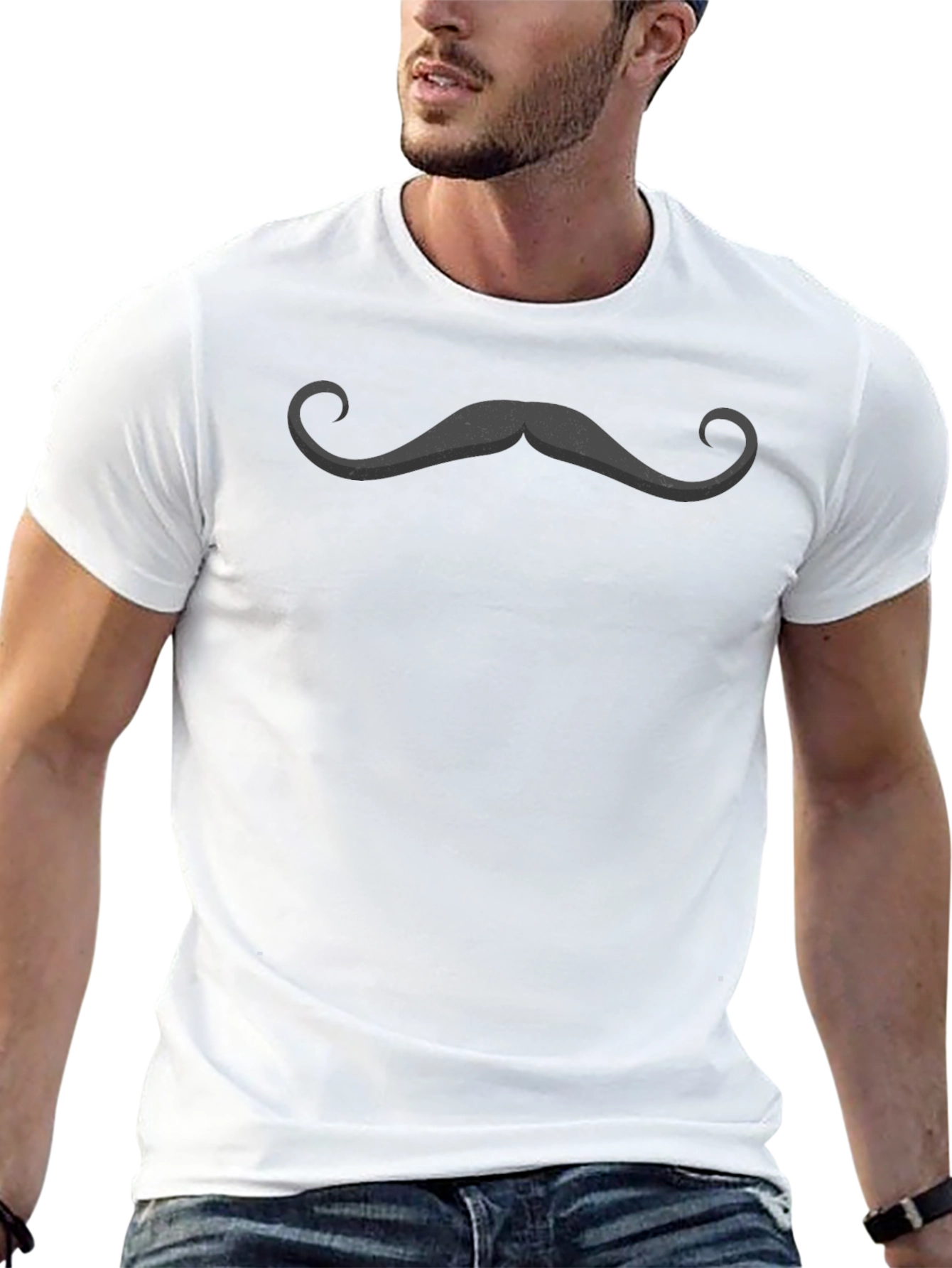 Black Mustache Graphic Tee - Novelty T-Shirt