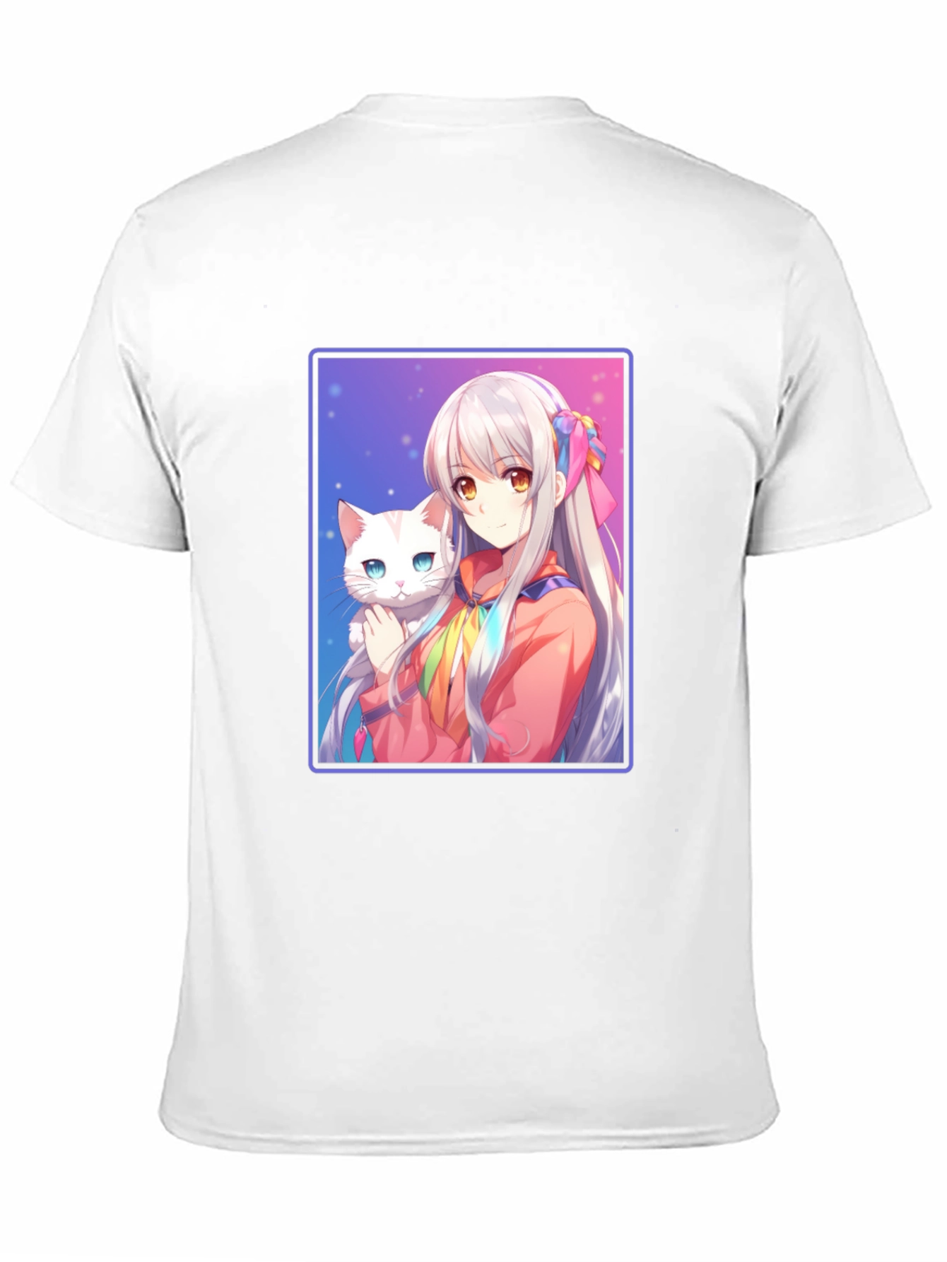 Anime Girl with Cat Graphic T-Shirt