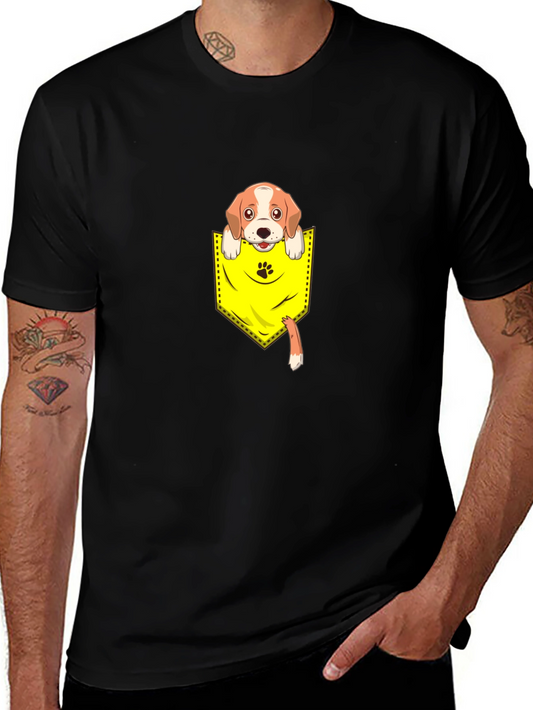 Cute Dog in Pocket Graphic Tee - Unisex Black T-Shirt