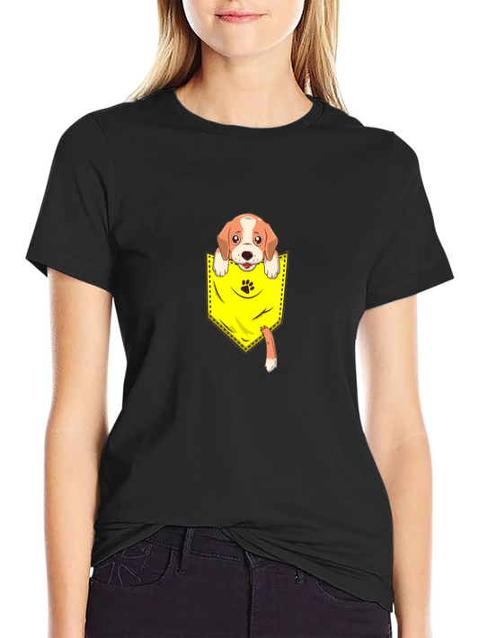 Cute Dog in Pocket Graphic Tee - Unisex Black T-Shirt