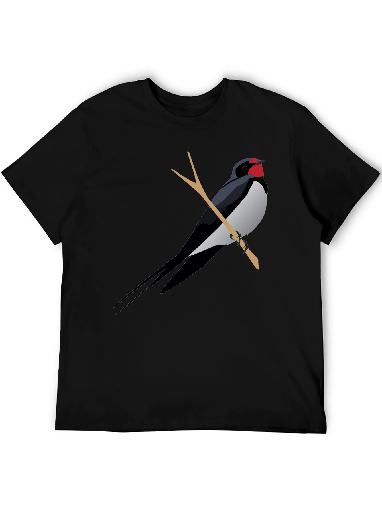 Black T-Shirt with Swallow Bird Graphic