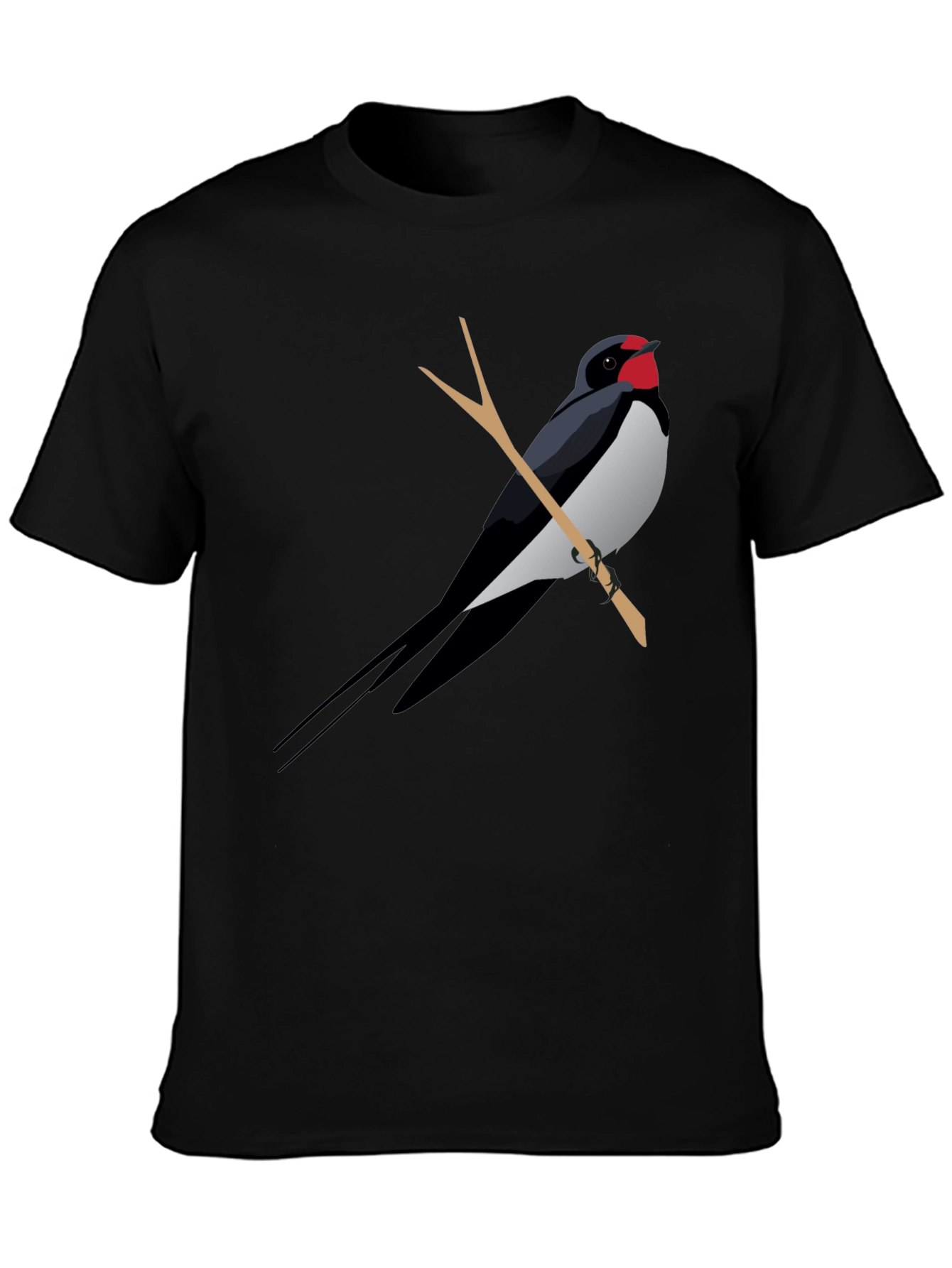 Black T-Shirt with Swallow Bird Graphic
