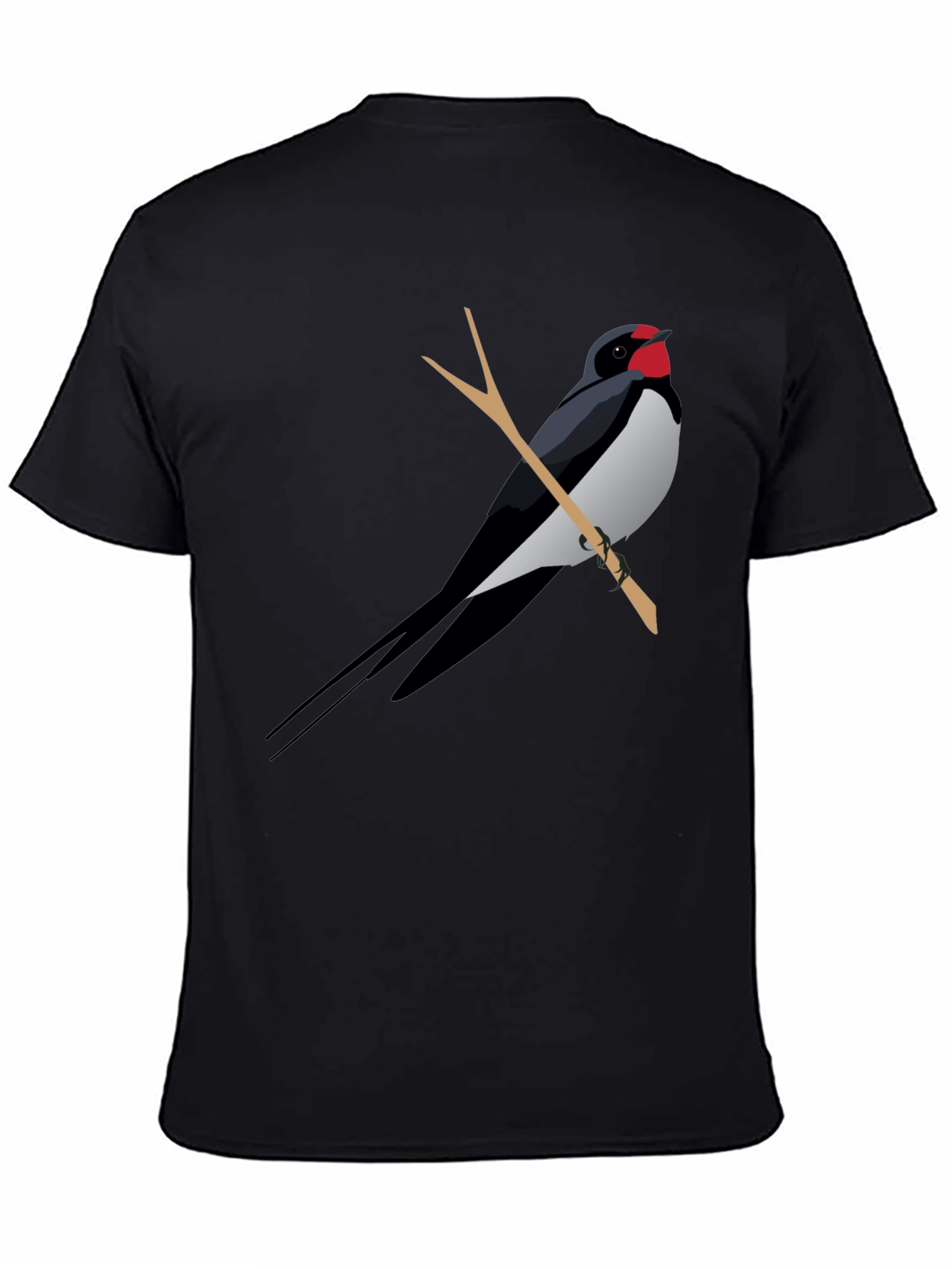 Black T-Shirt with Swallow Bird Graphic