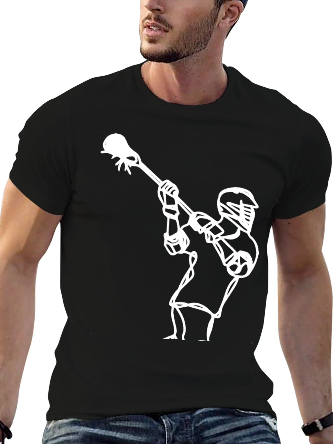 Lacrosse Player Graphic Tee - Black Cotton T-Shirt