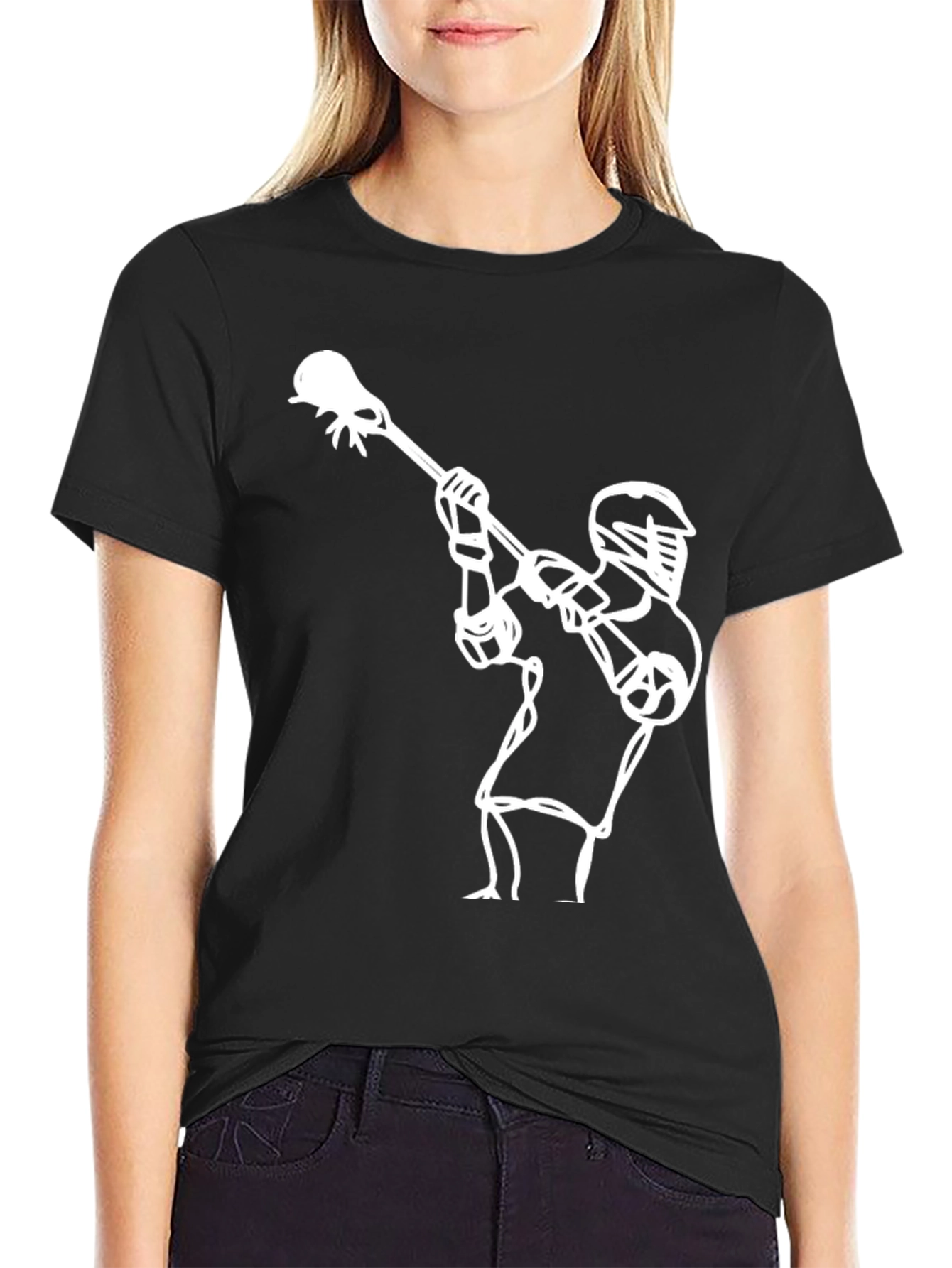 Lacrosse Player Graphic Tee - Black Cotton T-Shirt