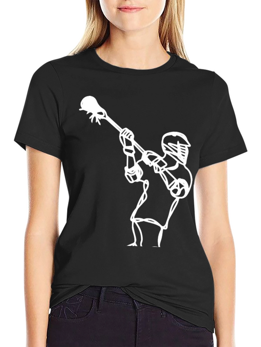 Lacrosse Player Graphic Tee - Black Cotton T-Shirt