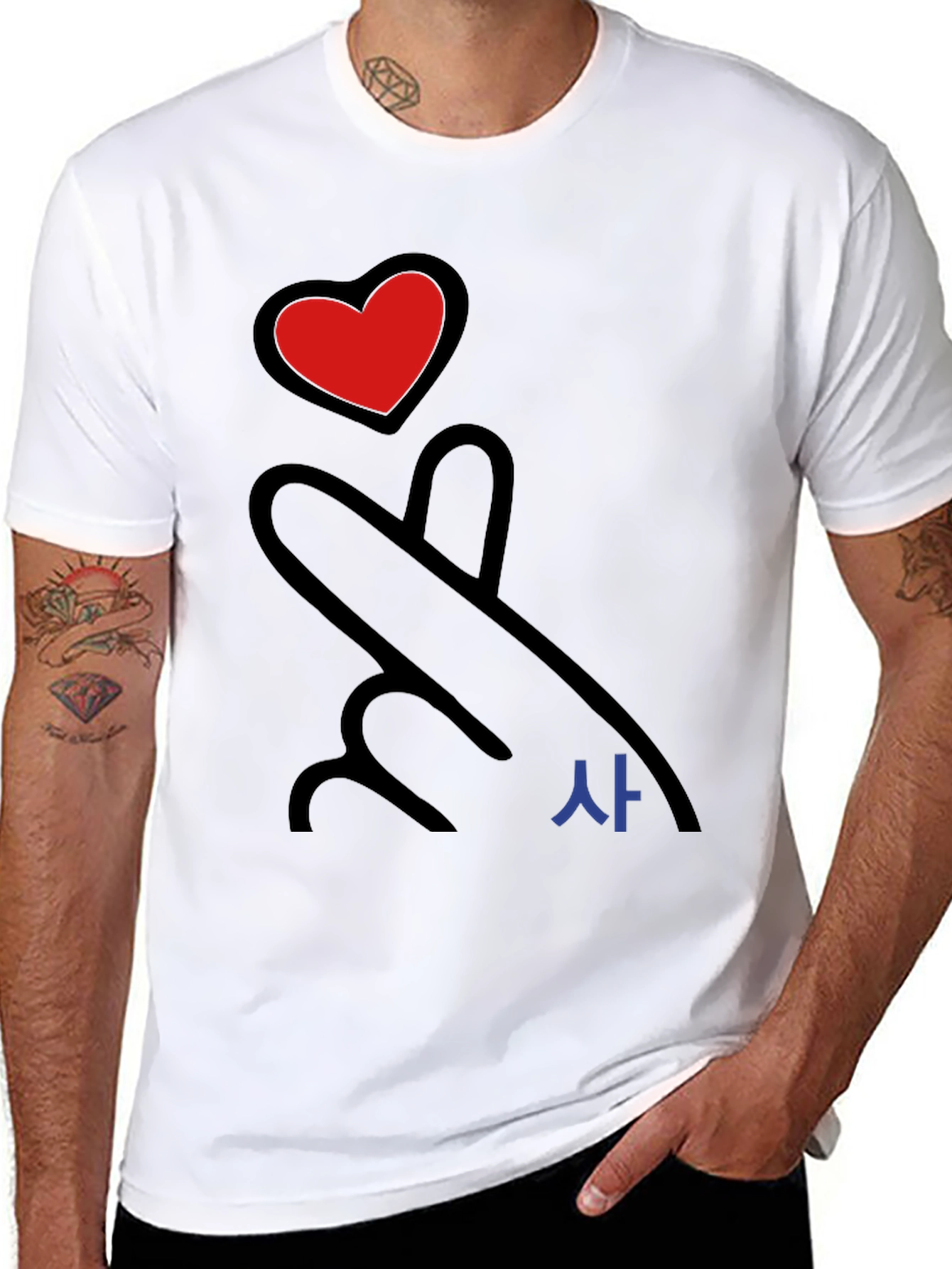 Heart Finger Love Sign Graphic Tee - Black