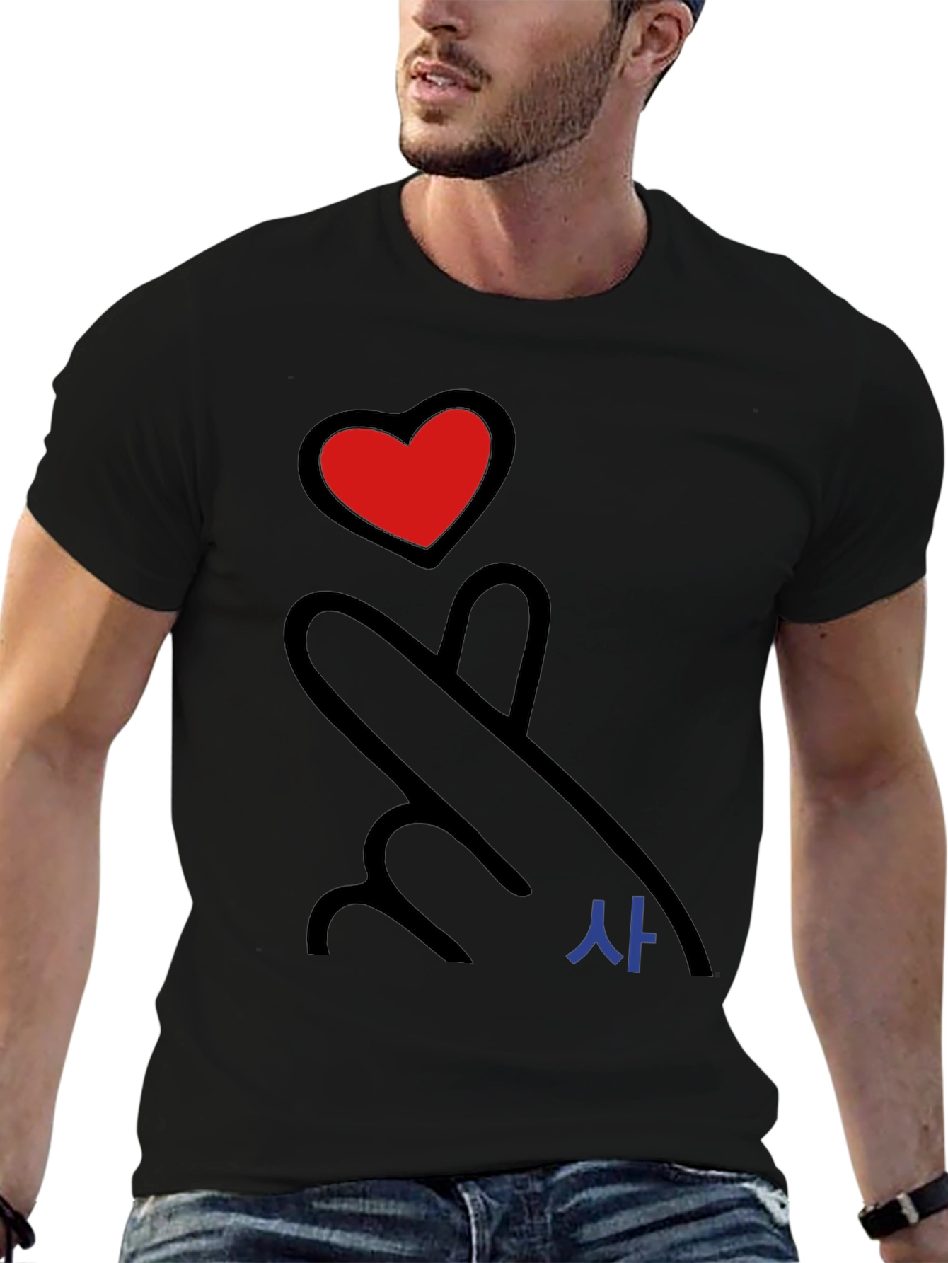 Heart Finger Love Sign Graphic Tee - Black