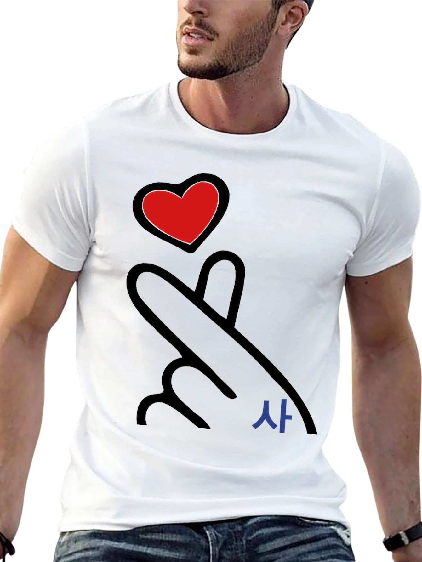 Heart Finger Love Sign Graphic Tee - Black