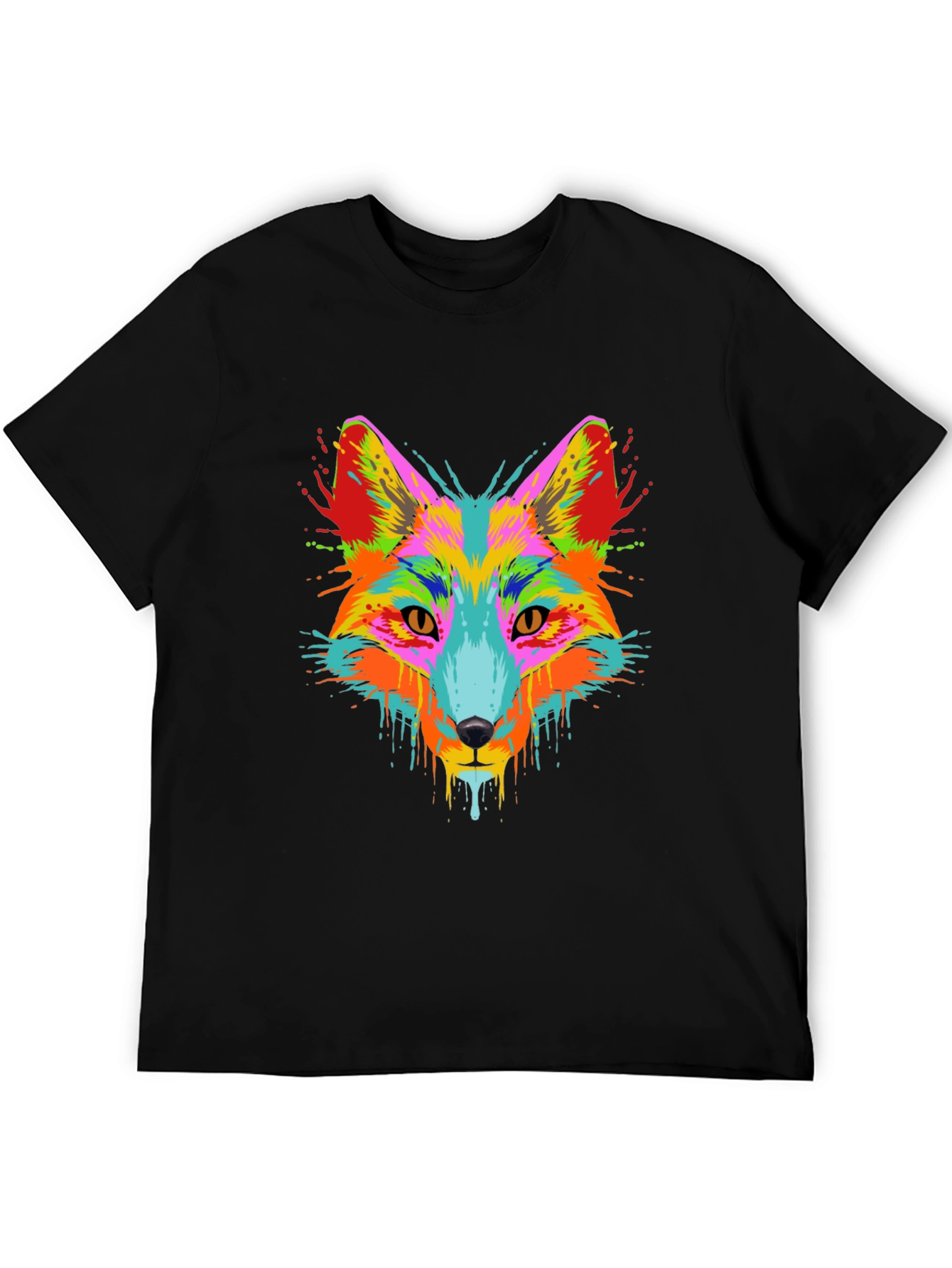 Vibrant Fox Head Graphic Black T-Shirt