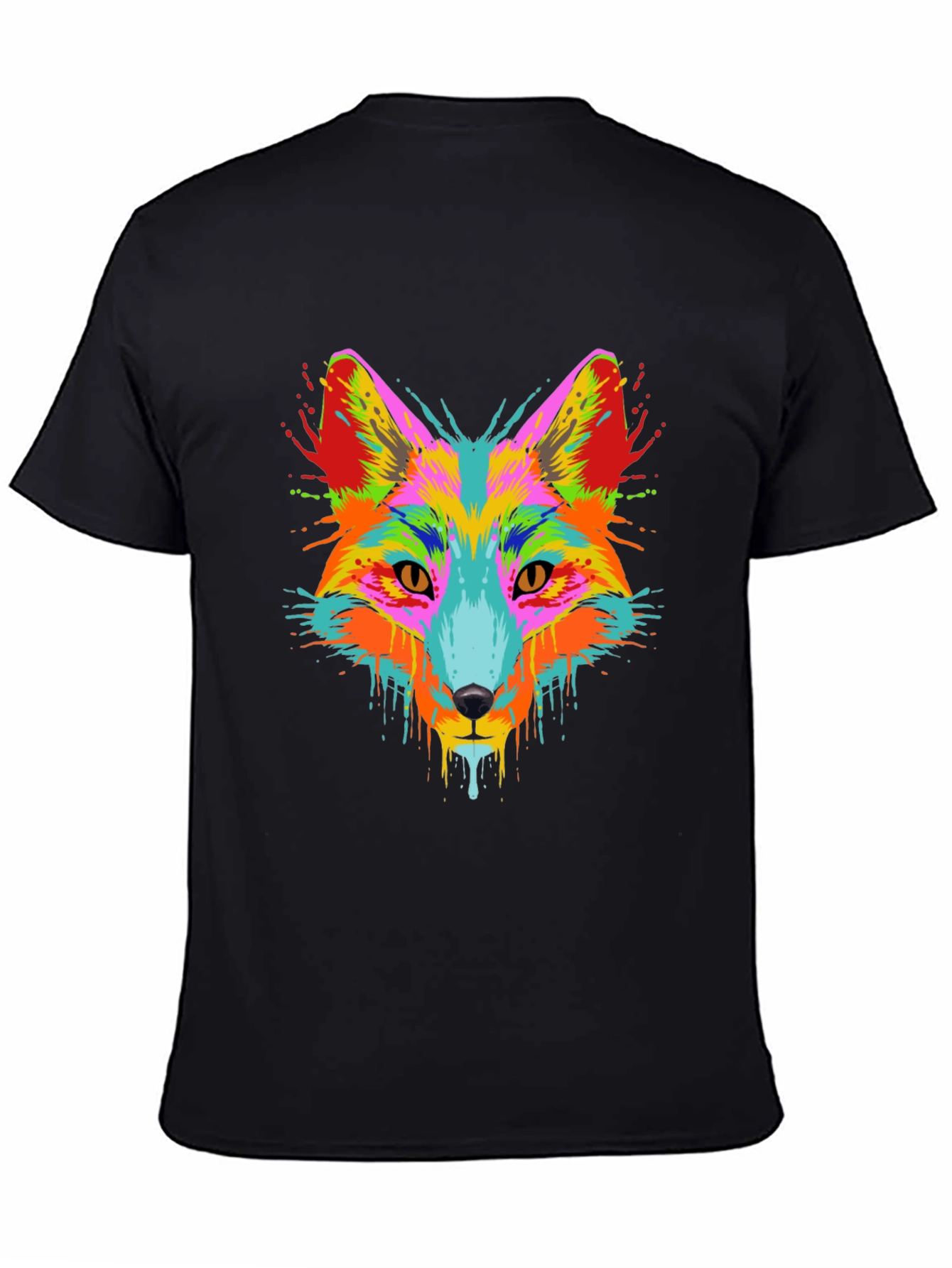 Vibrant Fox Head Graphic Black T-Shirt