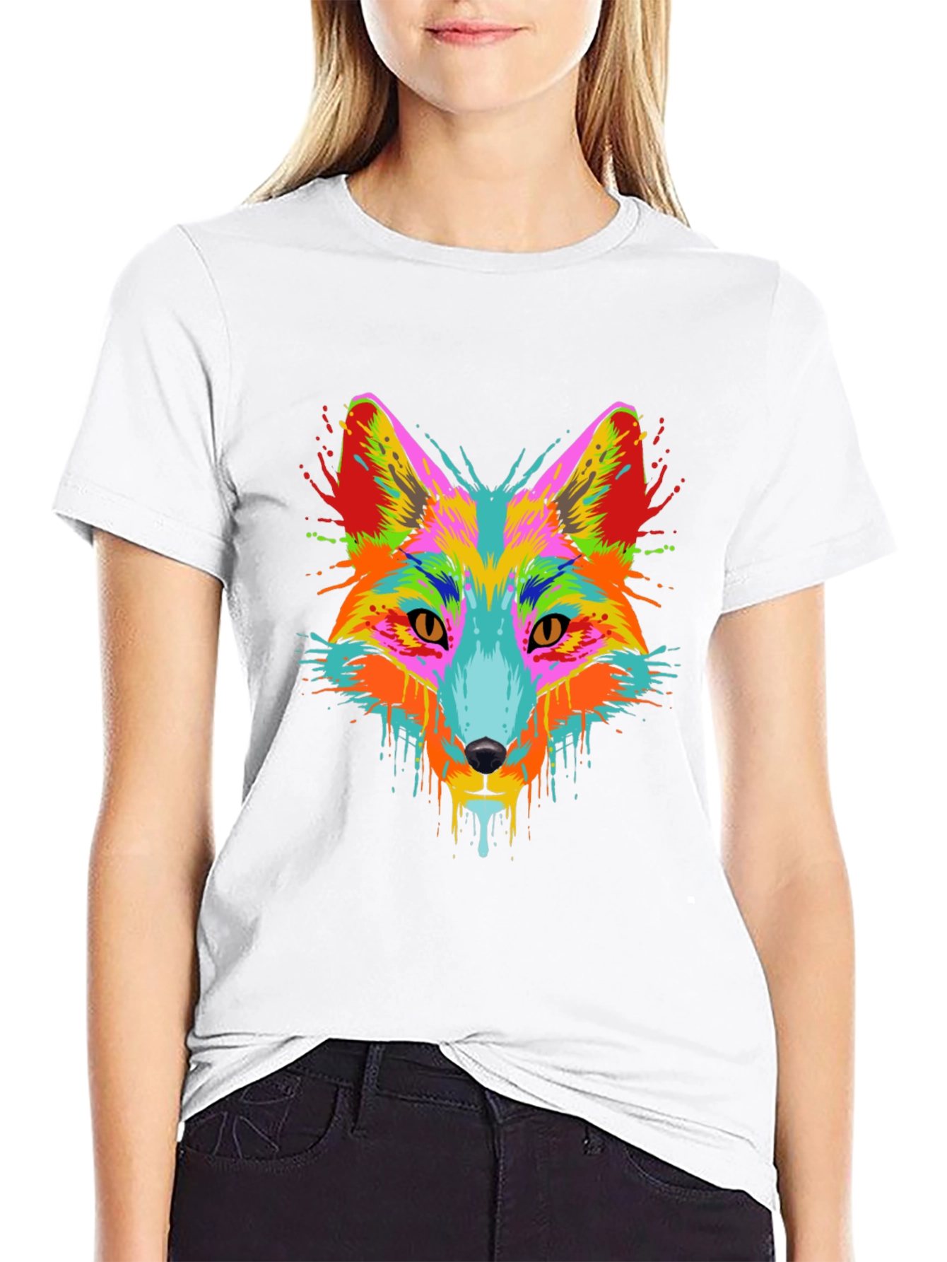 Vibrant Fox Head Graphic Black T-Shirt