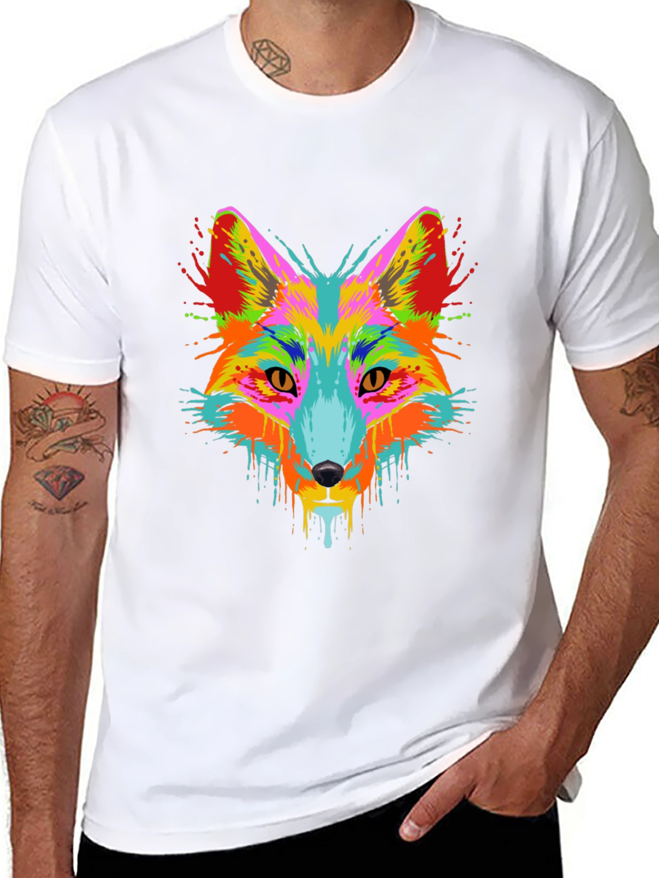 Vibrant Fox Head Graphic Black T-Shirt