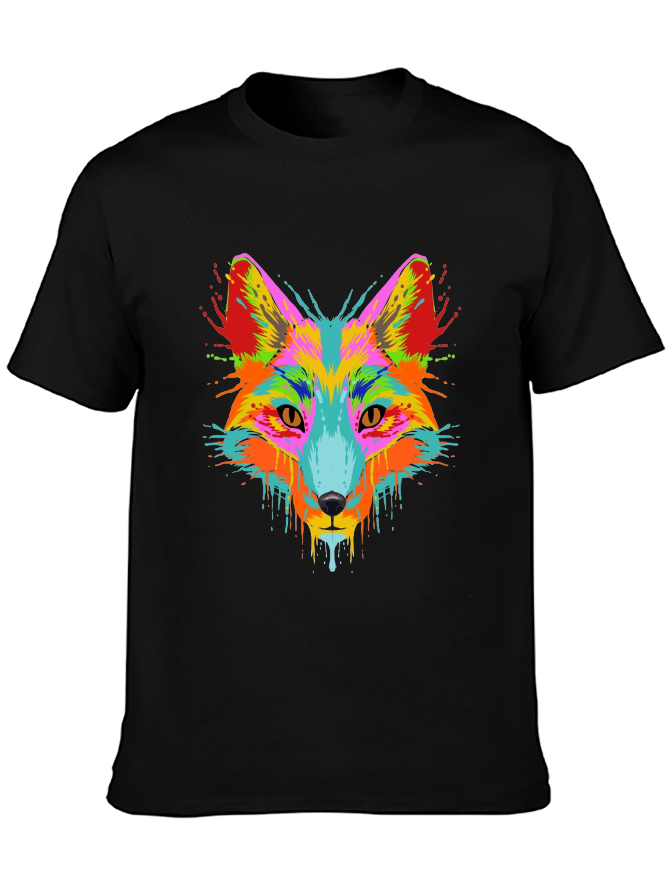 Vibrant Fox Head Graphic Black T-Shirt