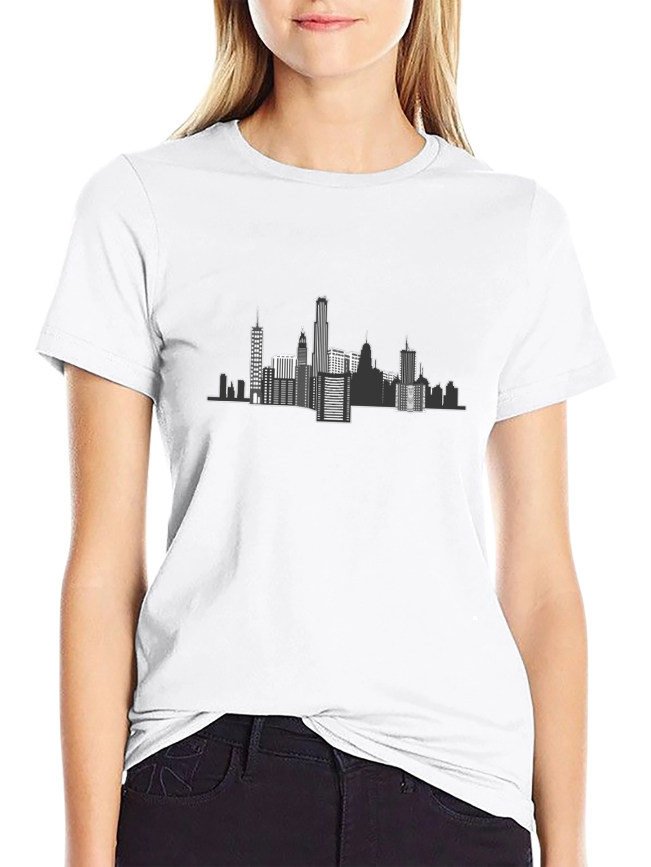 City Skyline Graphic Tee - Black Cotton T-Shirt
