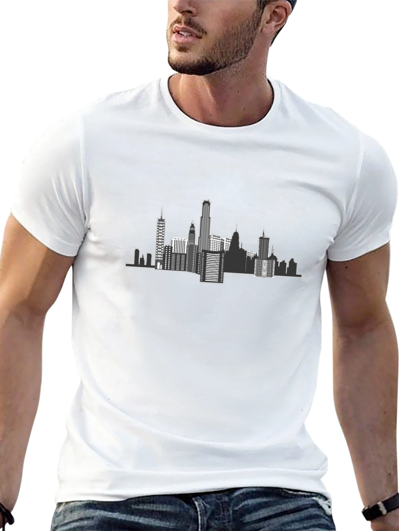 City Skyline Graphic Tee - Black Cotton T-Shirt