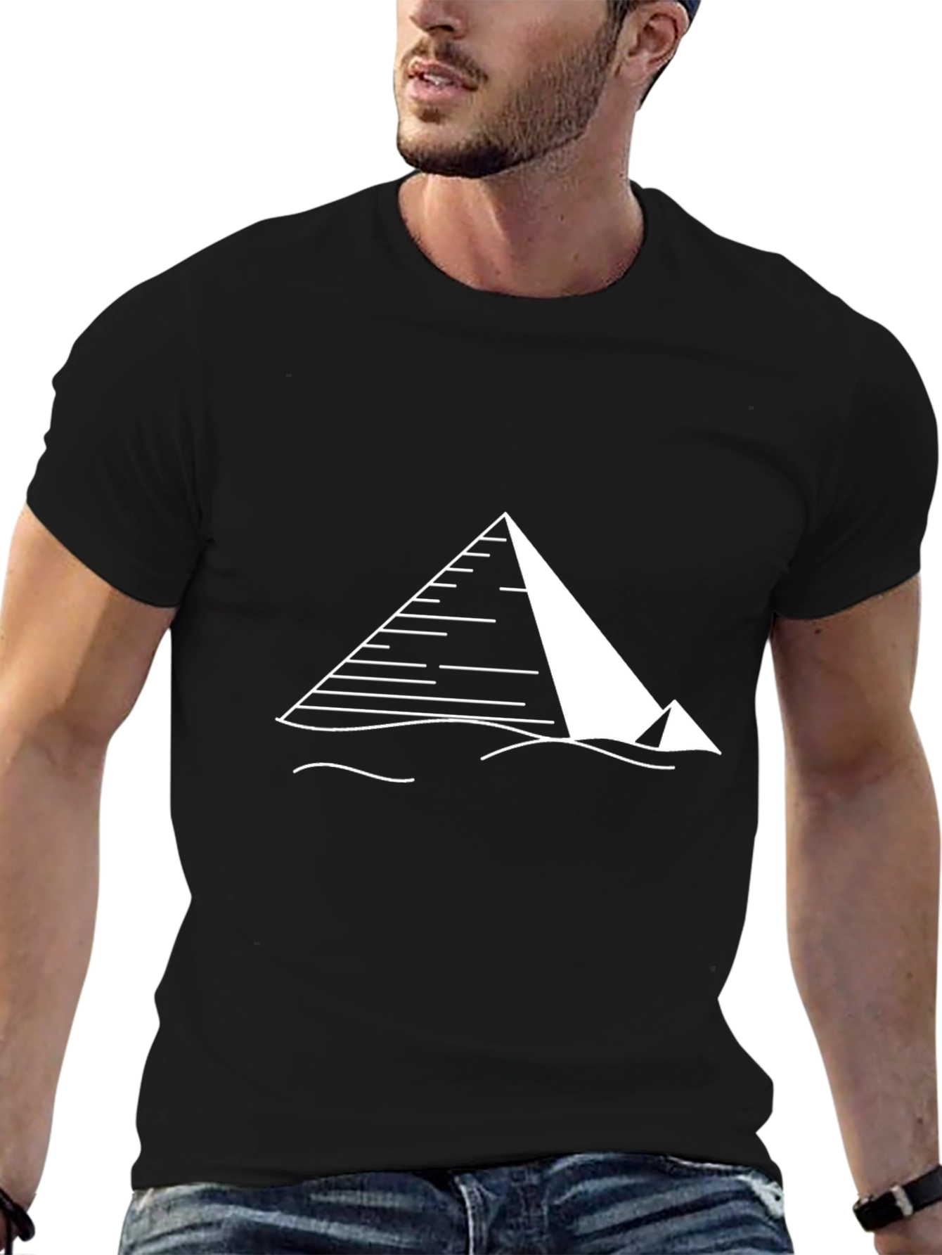 Egyptian Pyramid Graphic Tee - Black Cotton T-Shirt