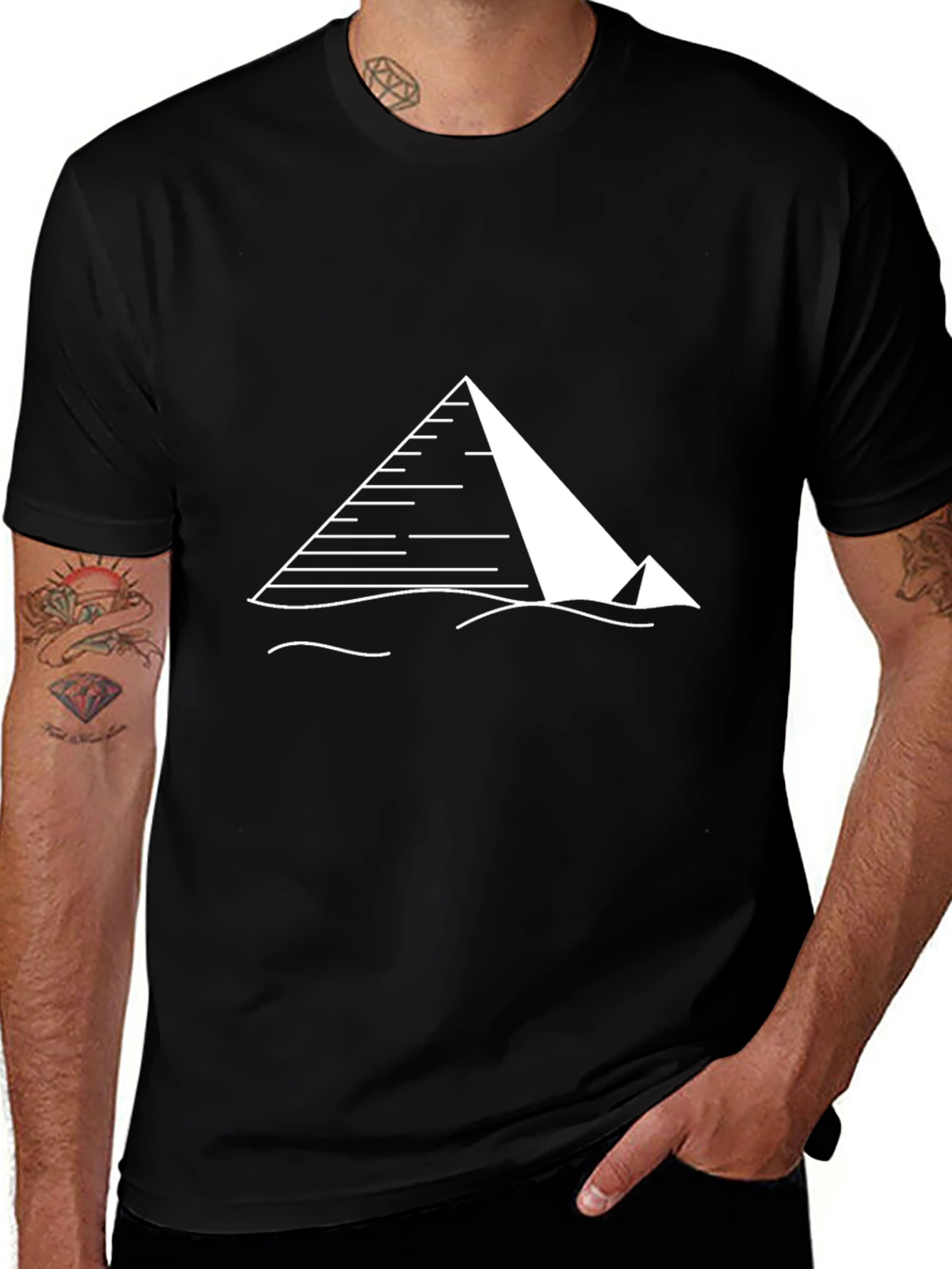 Egyptian Pyramid Graphic Tee - Black Cotton T-Shirt
