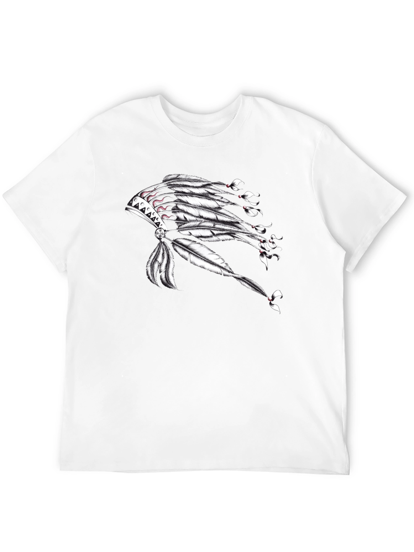 Black Graphic T-Shirt with Native American Headdress Design