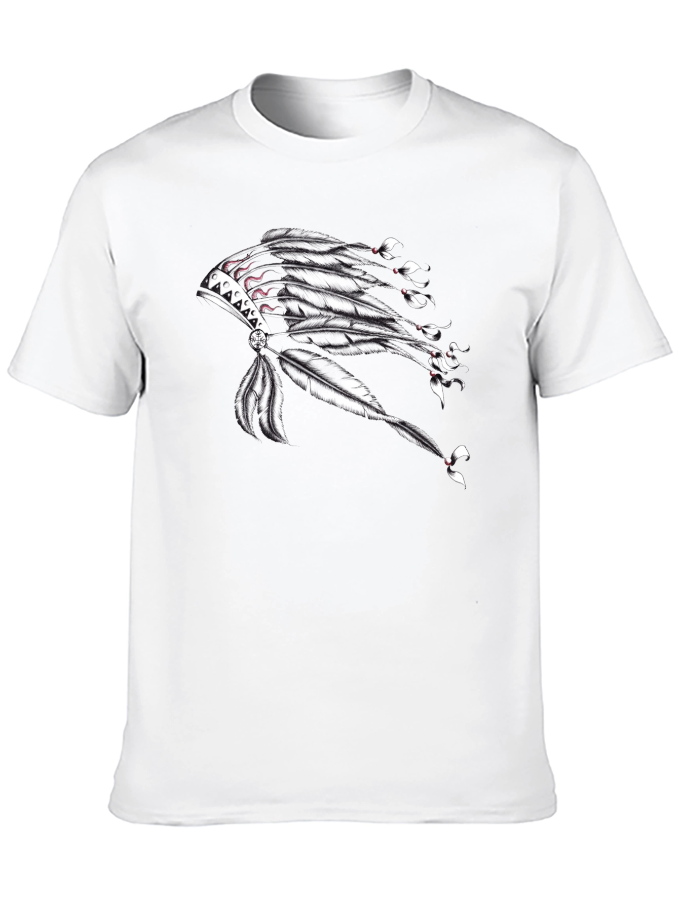 Black Graphic T-Shirt with Native American Headdress Design