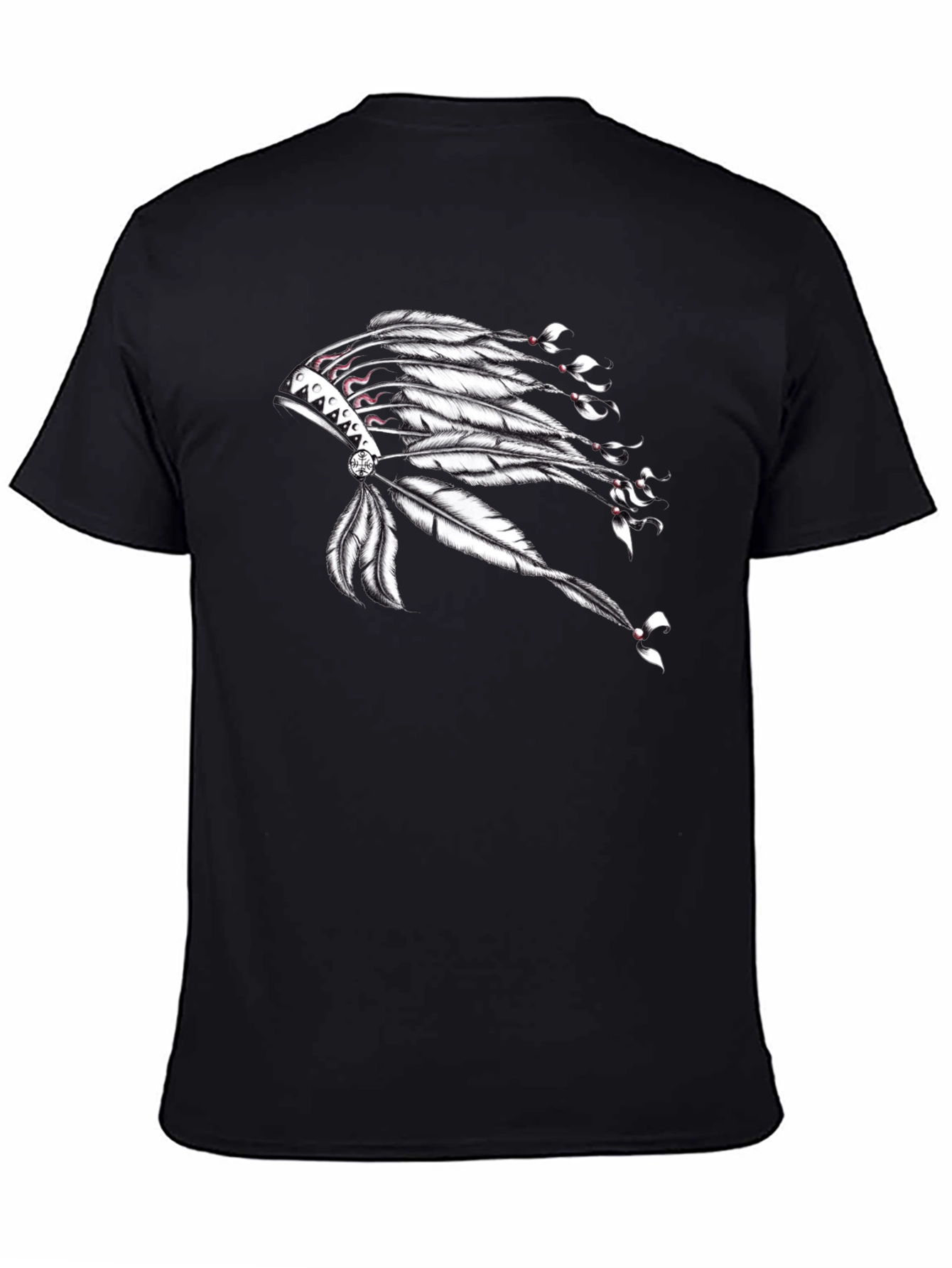Black Graphic T-Shirt with Native American Headdress Design