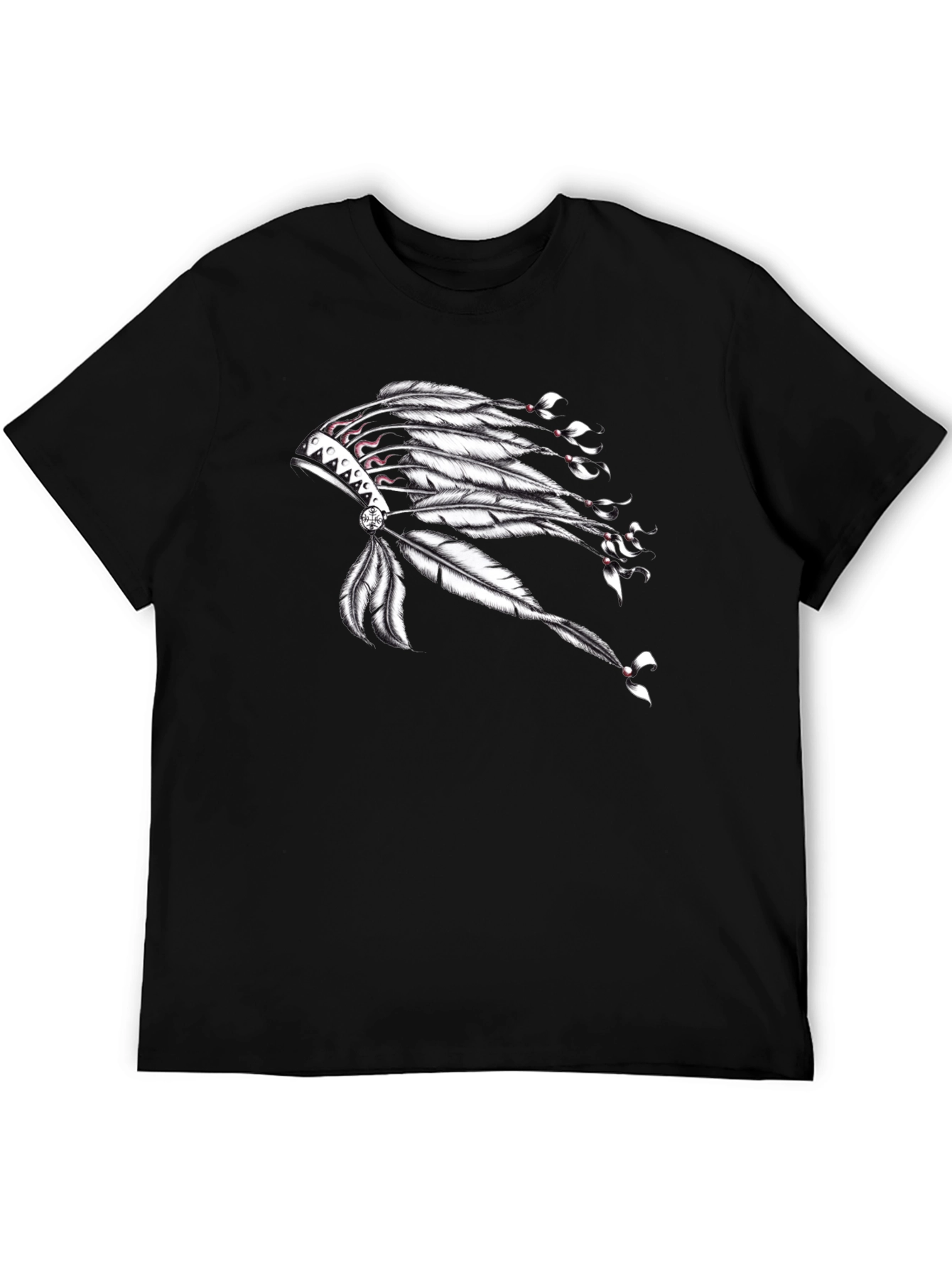 Black Graphic T-Shirt with Native American Headdress Design
