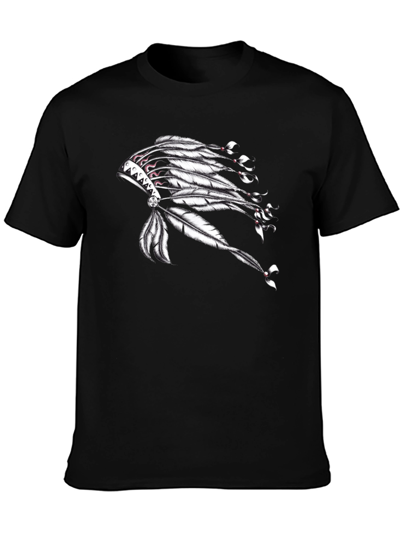 Black Graphic T-Shirt with Native American Headdress Design