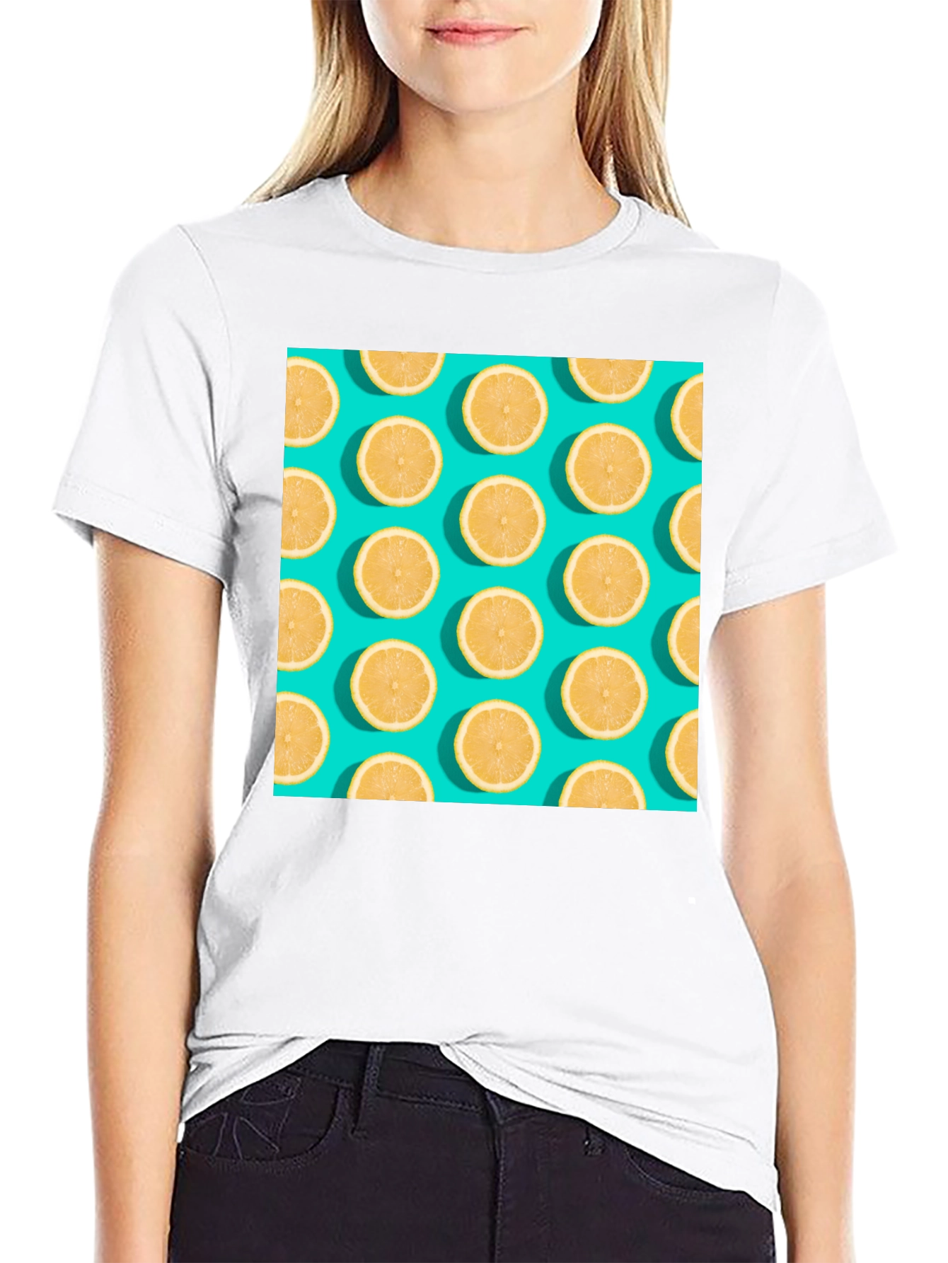 Lemon Pattern Crew Neck T-Shirt