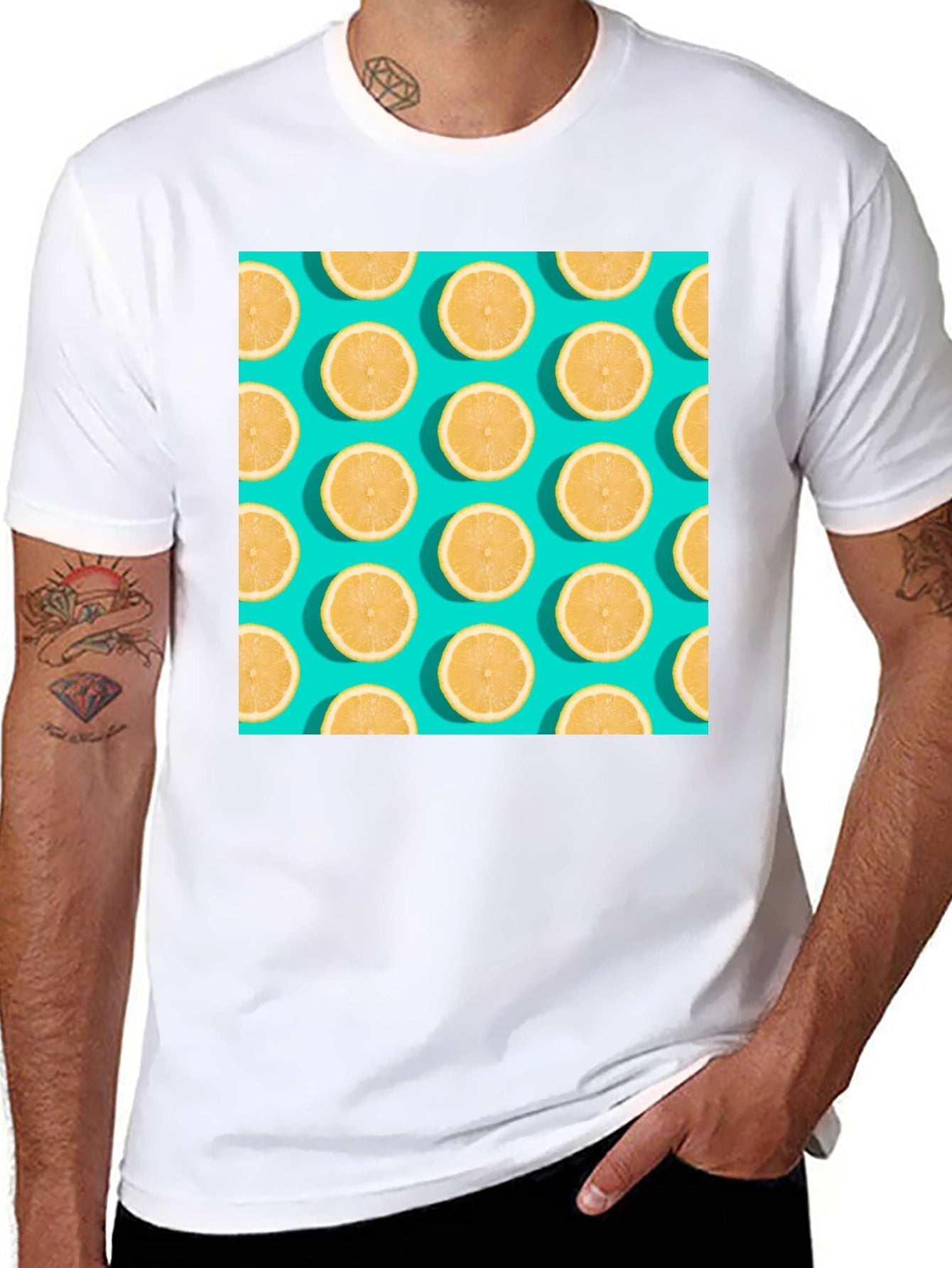 Lemon Pattern Crew Neck T-Shirt