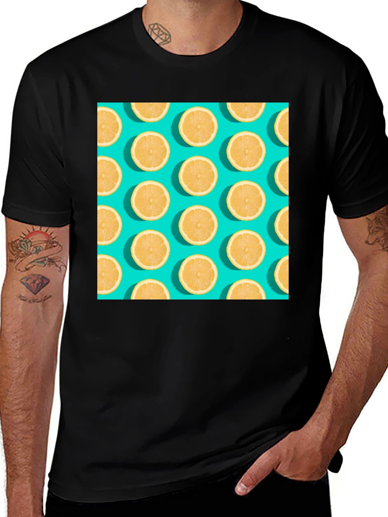 Lemon Pattern Crew Neck T-Shirt