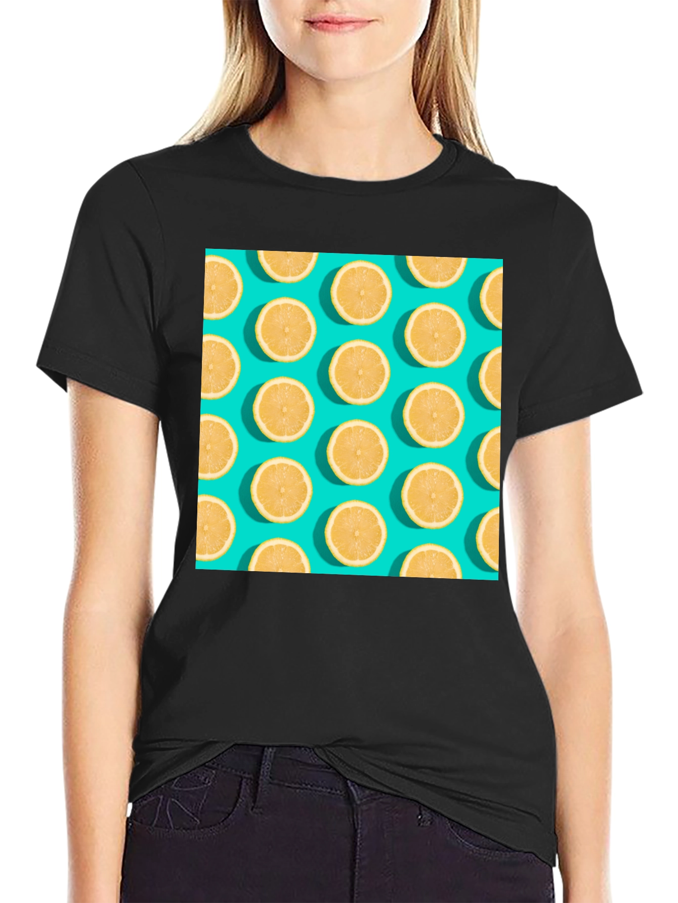 Lemon Pattern Crew Neck T-Shirt