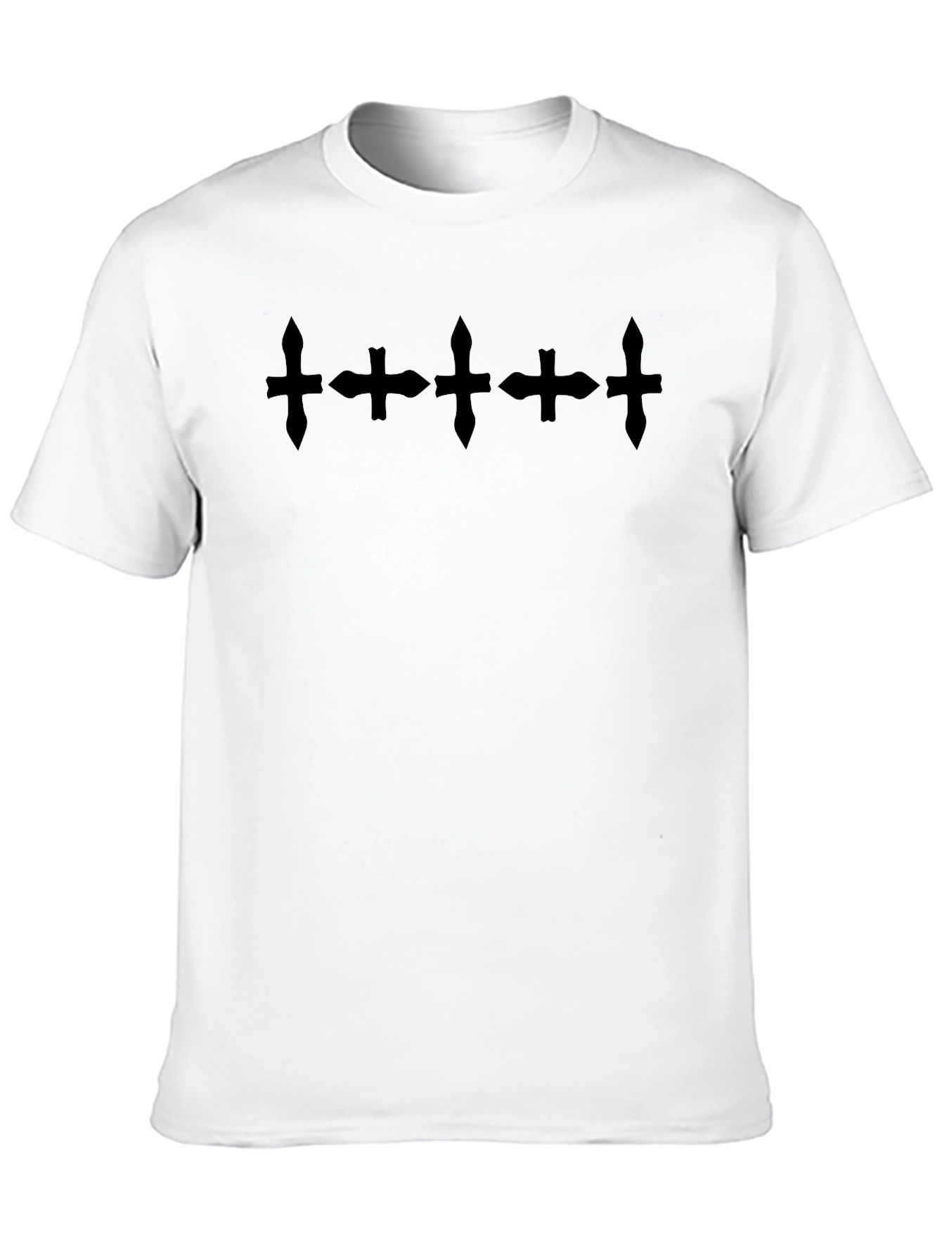 Mens Black Crew Neck T-Shirt with Cross Design