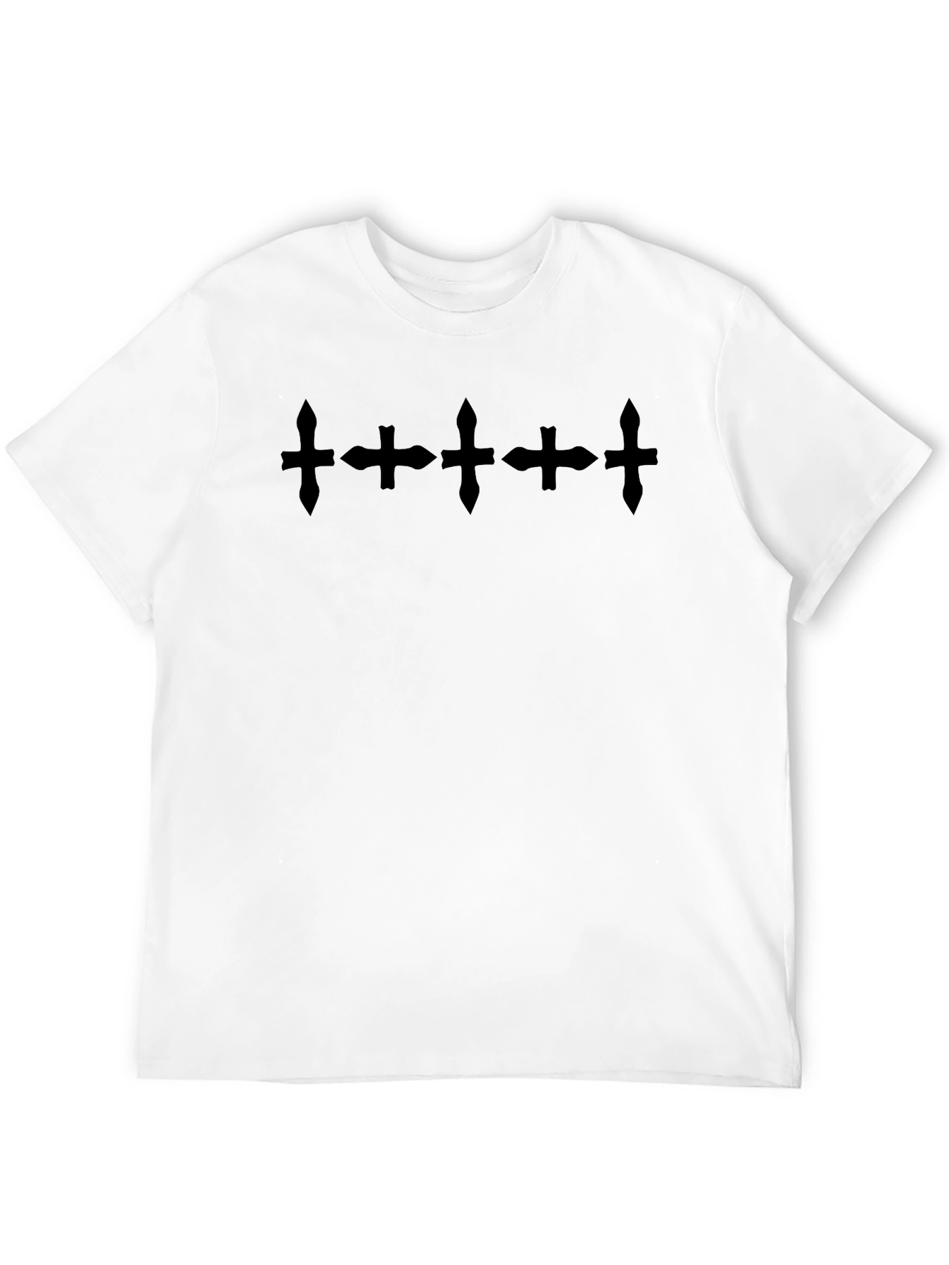 Mens Black Crew Neck T-Shirt with Cross Design