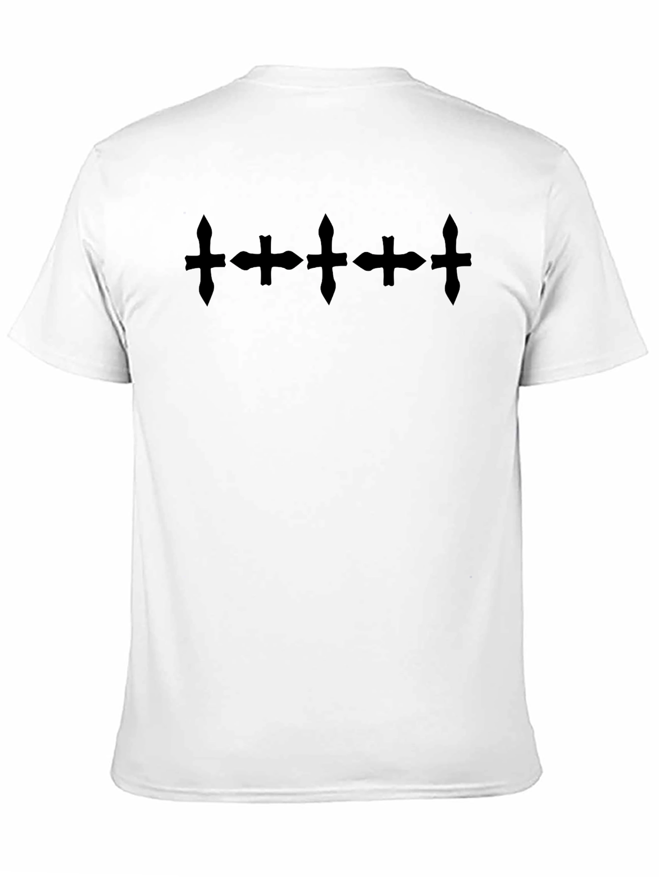 Mens Black Crew Neck T-Shirt with Cross Design