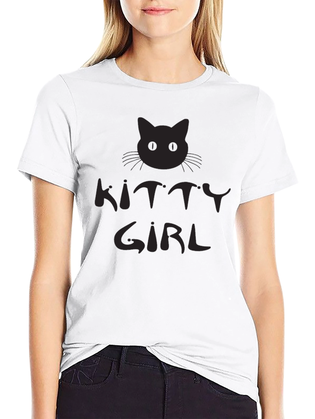 Kitty Girl Black Graphic T-Shirt