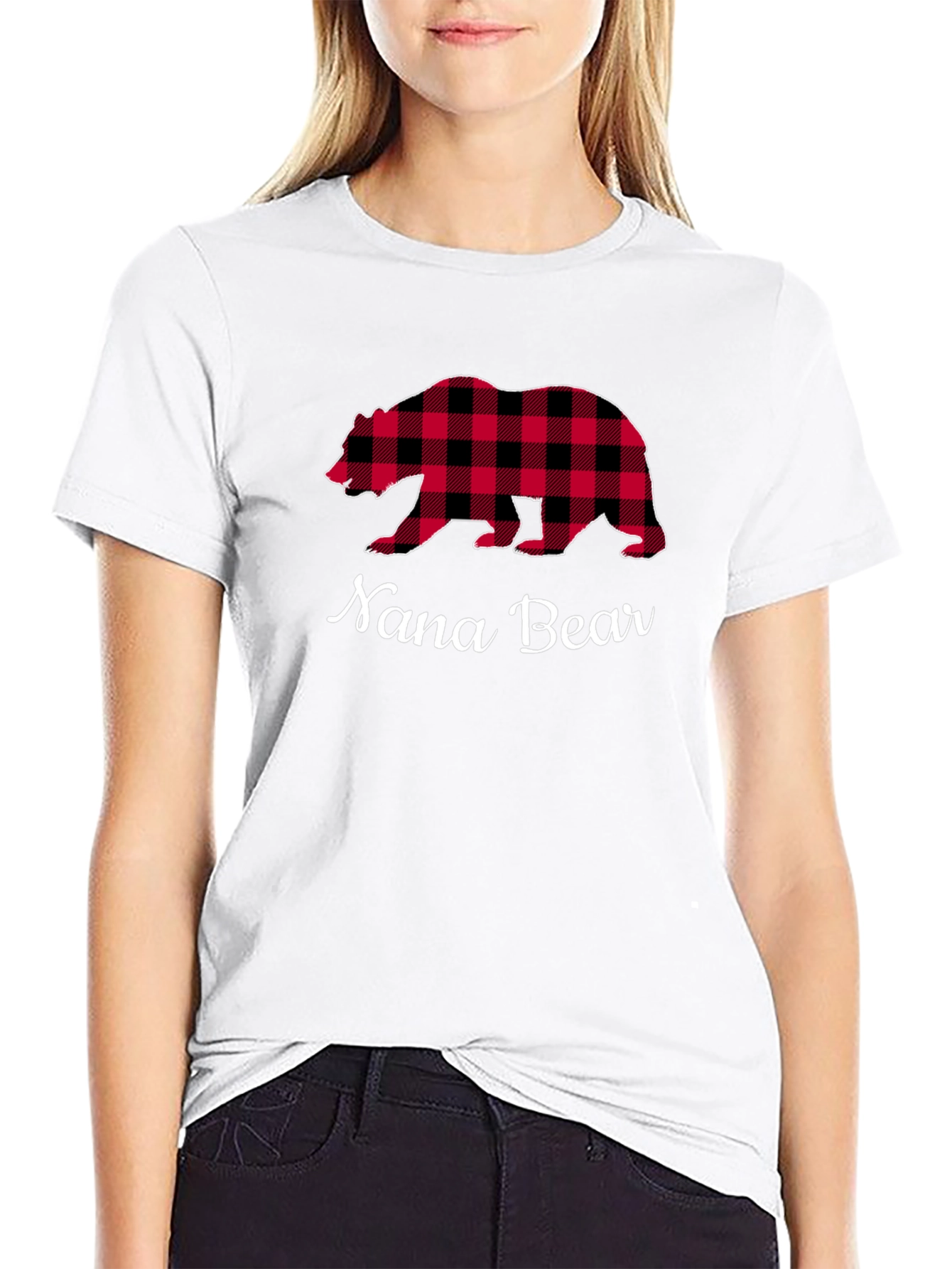 Nana Bear Buffalo Plaid Graphic T-Shirt