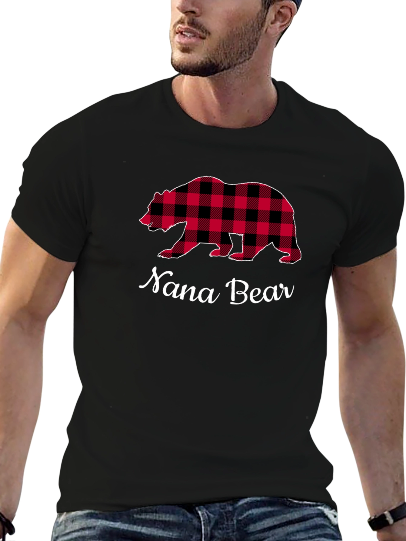 Nana Bear Buffalo Plaid Graphic T-Shirt