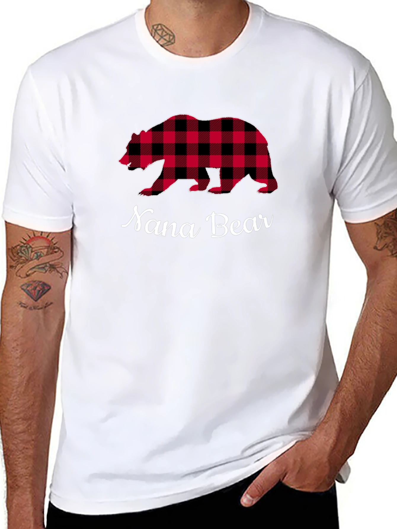 Nana Bear Buffalo Plaid Graphic T-Shirt