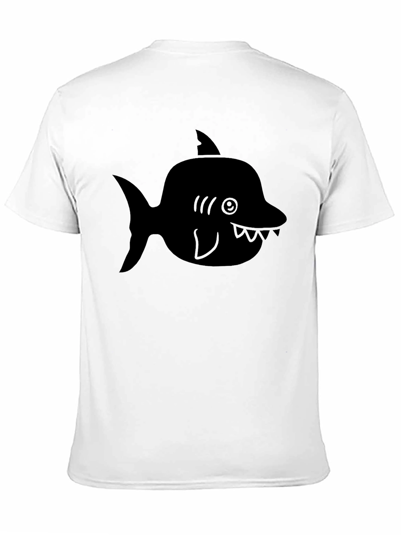 Cartoon Shark Graphic Tee - Black Cotton T-Shirt