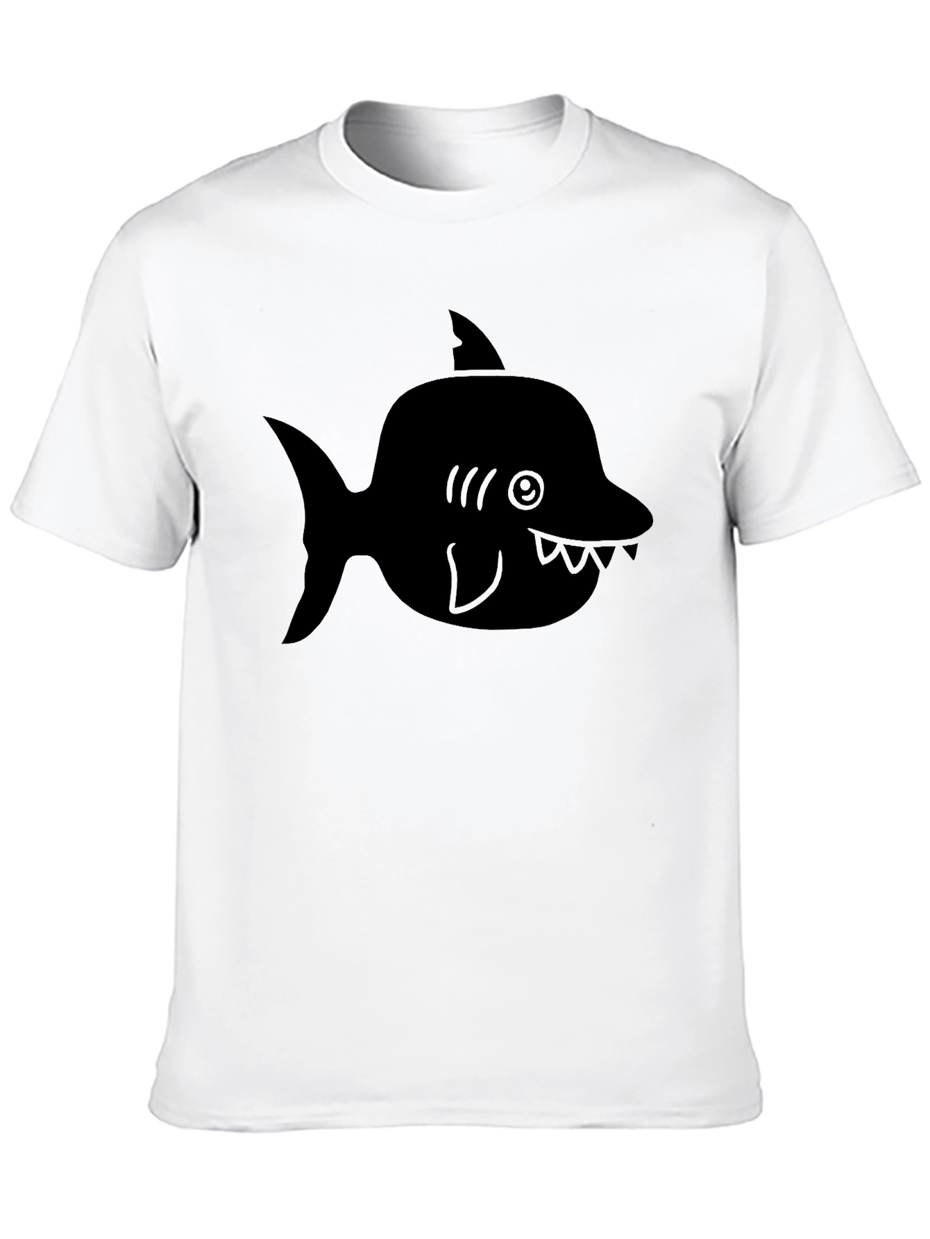 Cartoon Shark Graphic Tee - Black Cotton T-Shirt