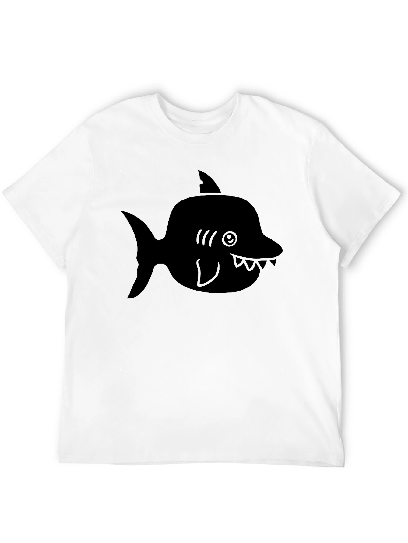 Cartoon Shark Graphic Tee - Black Cotton T-Shirt
