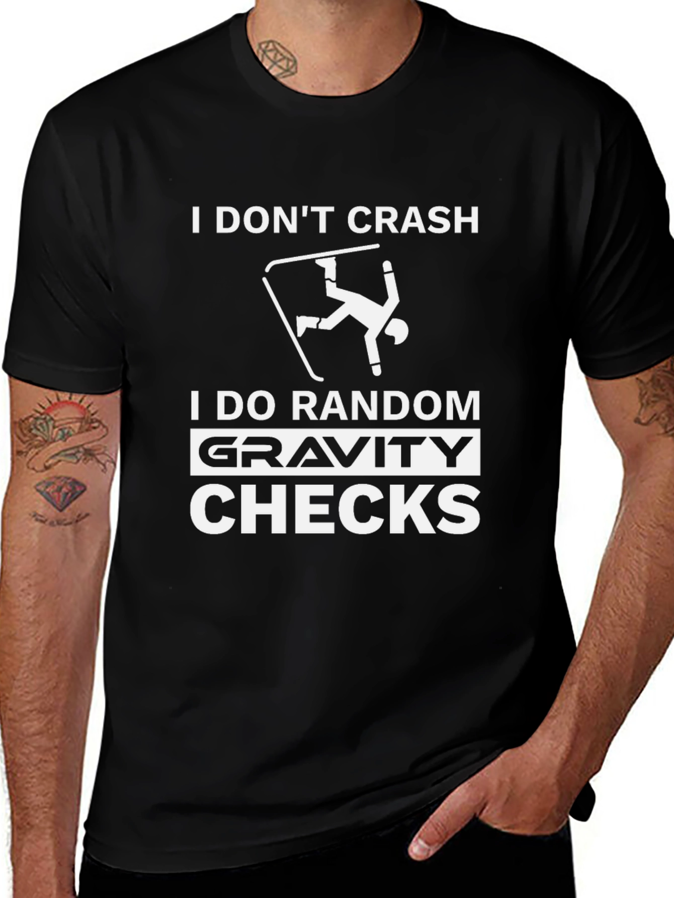 Funny Skiing Graphic T-Shirt - Gravity Checks Black Tee