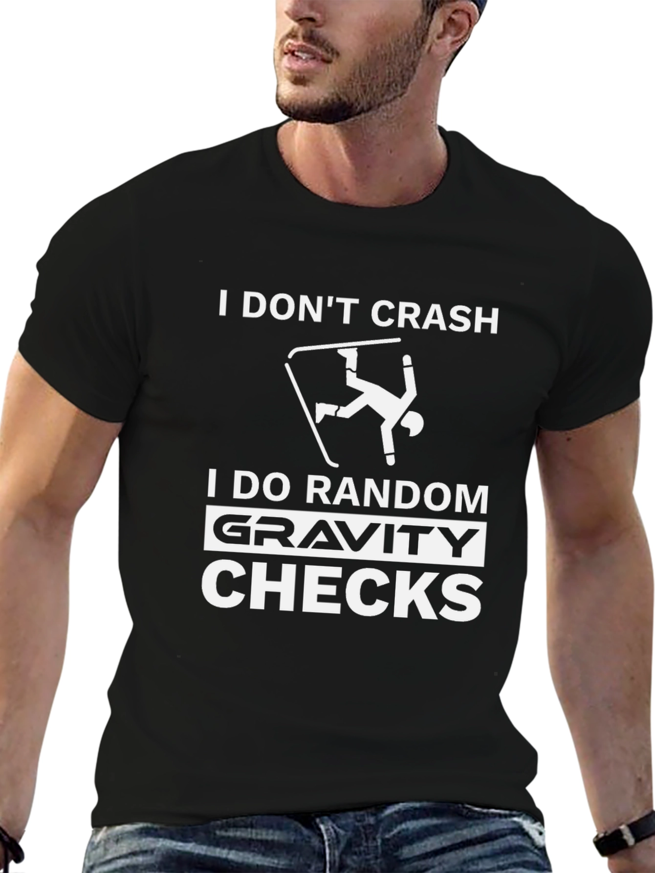 Funny Skiing Graphic T-Shirt - Gravity Checks Black Tee
