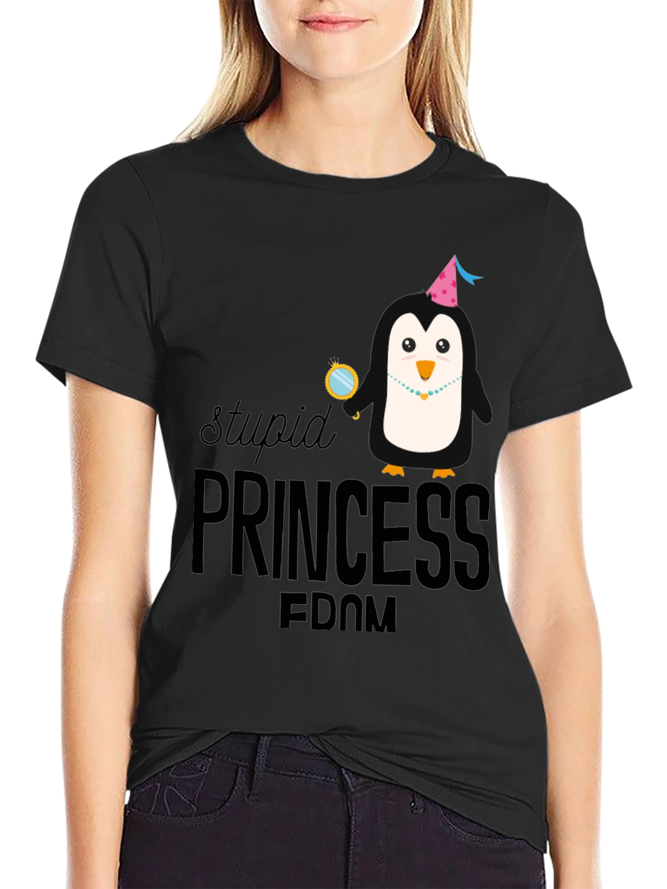 Stupid Princess Penguin Black Graphic Tee
