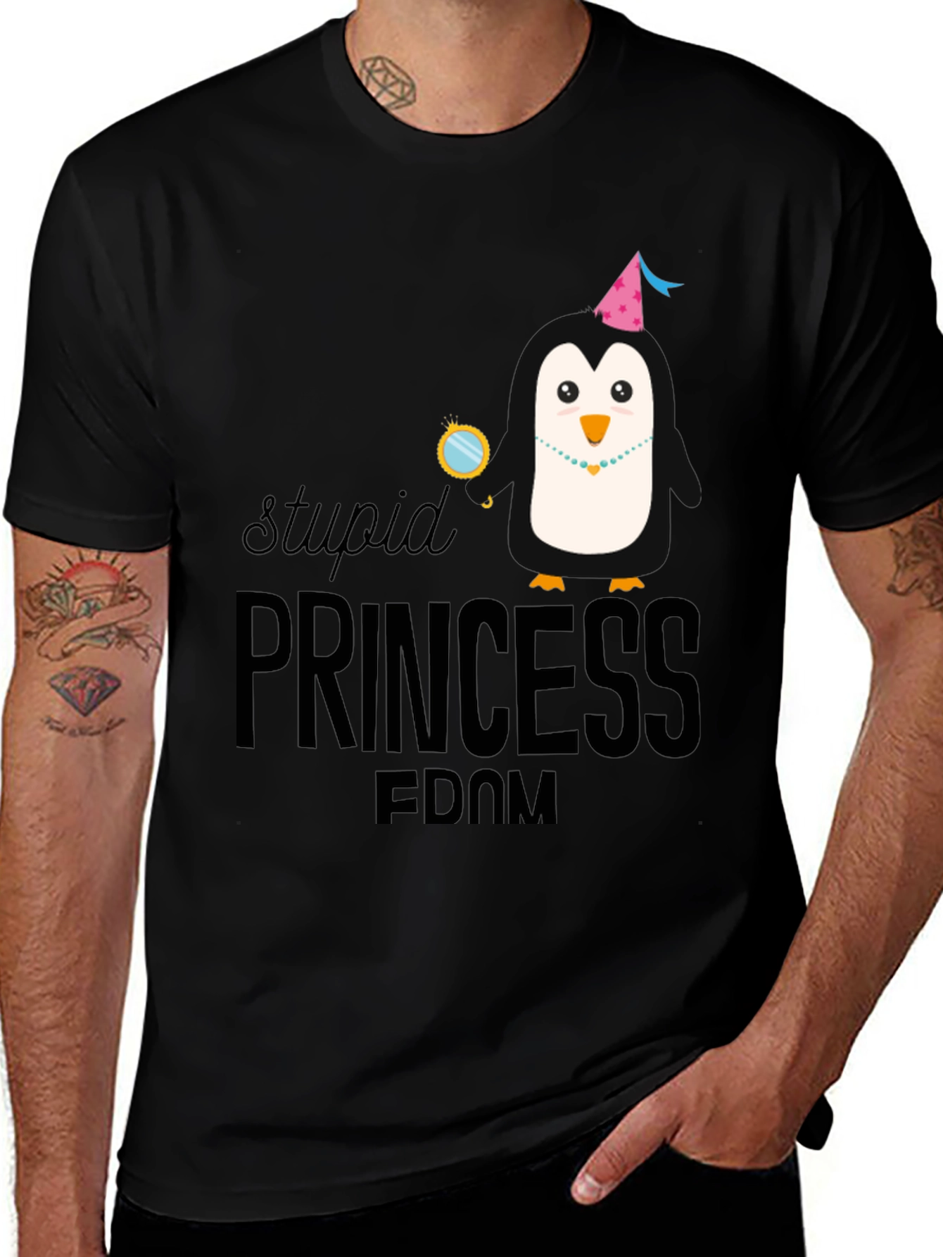 Stupid Princess Penguin Black Graphic Tee
